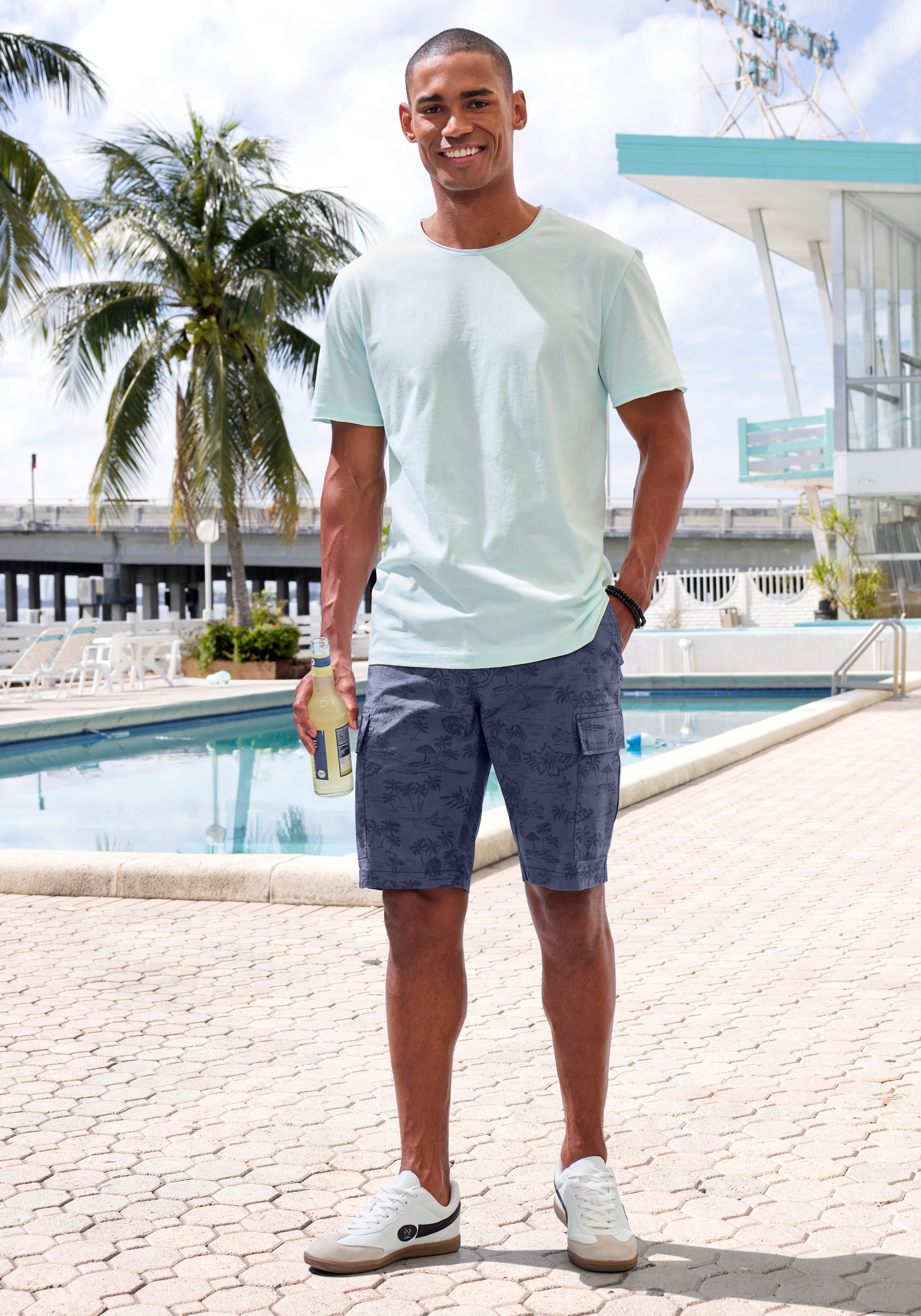 John Devin Cargoshorts, kurze Hose aus elastischer Baumwolle, modisch bedruckt