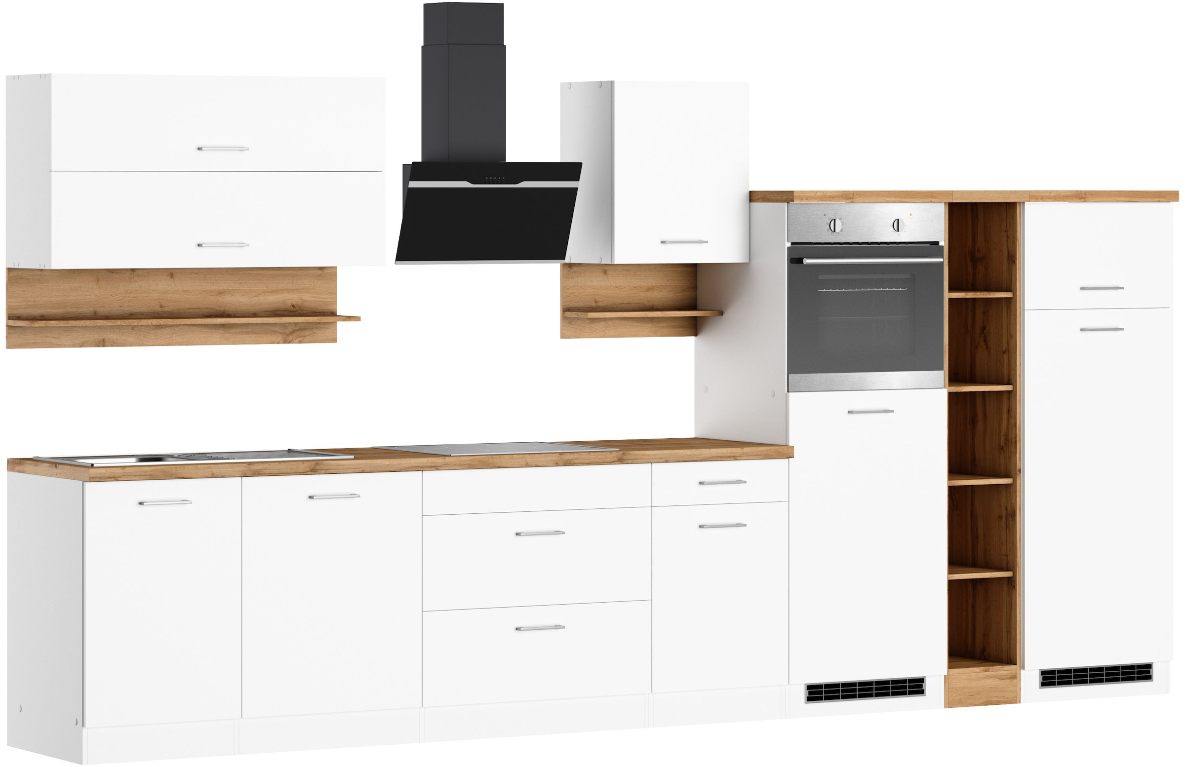 KOCHSTATION Küchenzeile »KS-Milan« 390 cm breit, viel Stauraum, wahlweise mit E-Geräten