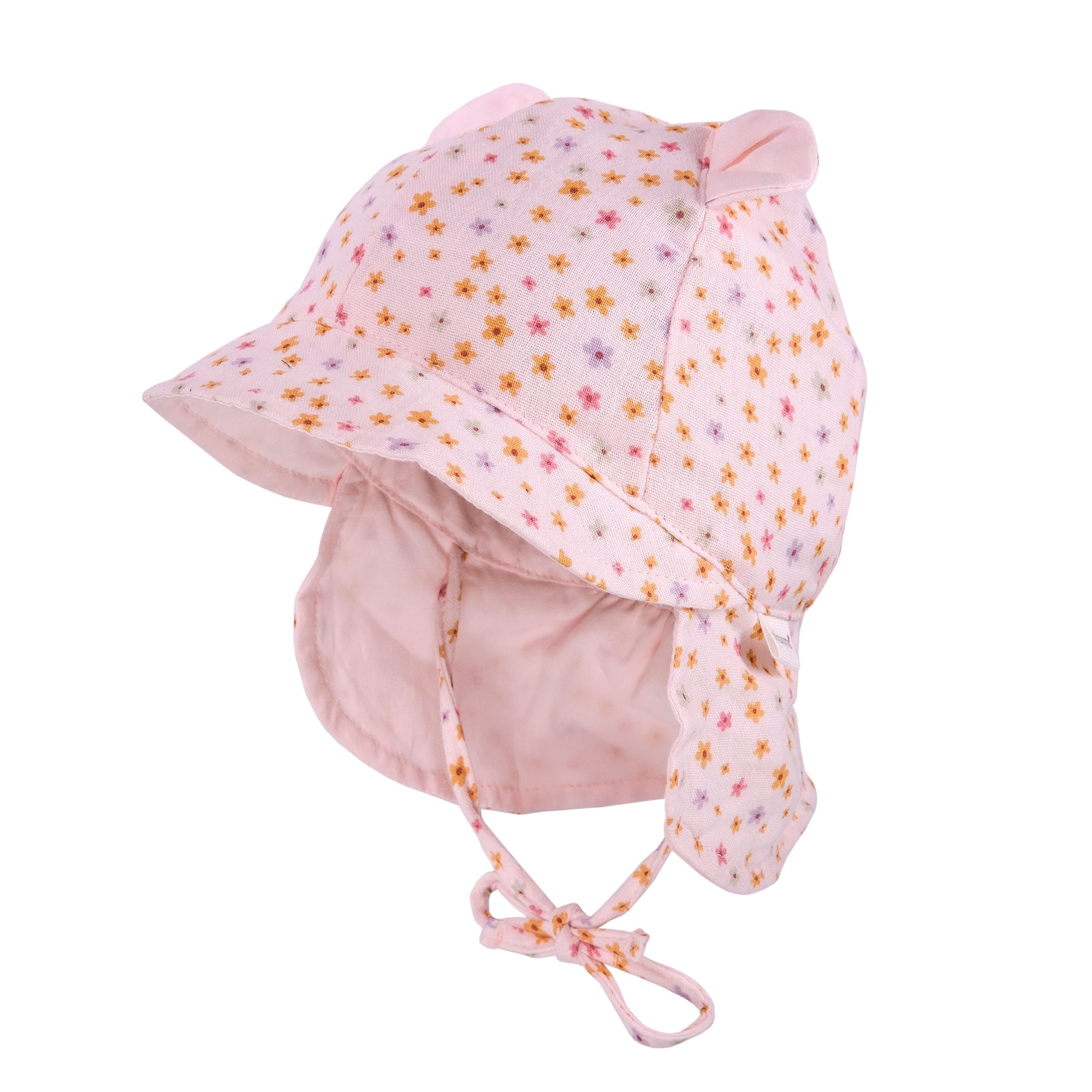 MAXIMO Baby Schirmmützemuschelrosa, blümchen, Gr. 45, Web, Baumwolle, Mützen, mit Nackenschutz und Öhrchen