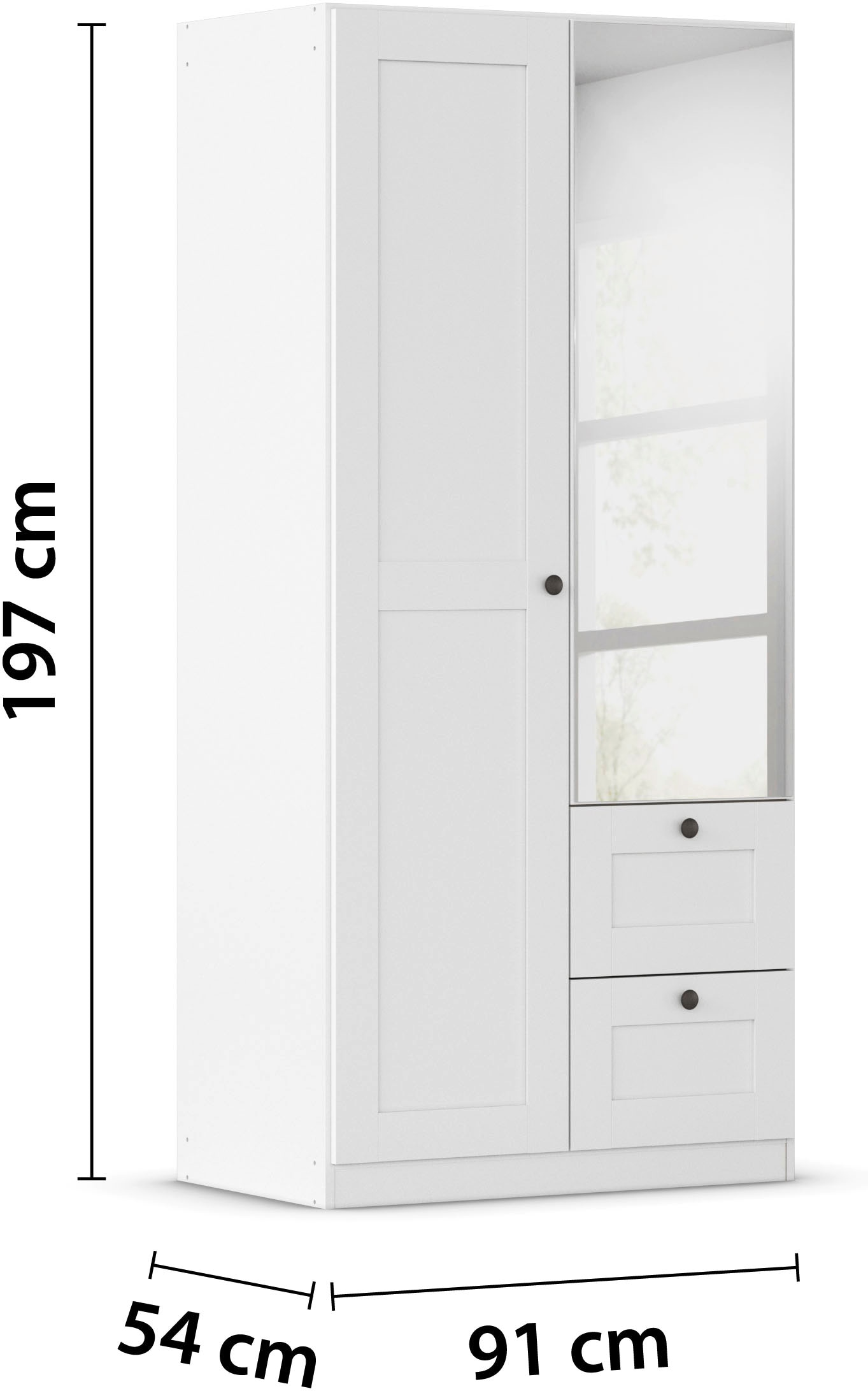 rauch Drehtürenschrank »Kleiderschrank Schrank Garderobe Ankleide Schlafzimmerschrank YLVA« Breiten: 90/135/180 cm, Höhe 197 cm,  skandinavischer Style mit Rahmenfront und Knopfgriffen MADE IN GERMANY