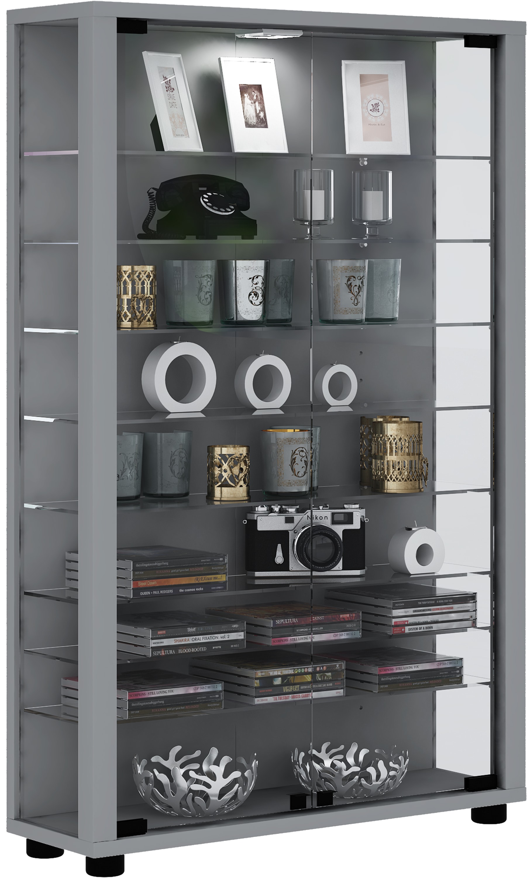 VCM Standvitrine "Holz Glas Stand Vitrine Sammelvitrine Lumo Mini" 1 Stk. tlg.