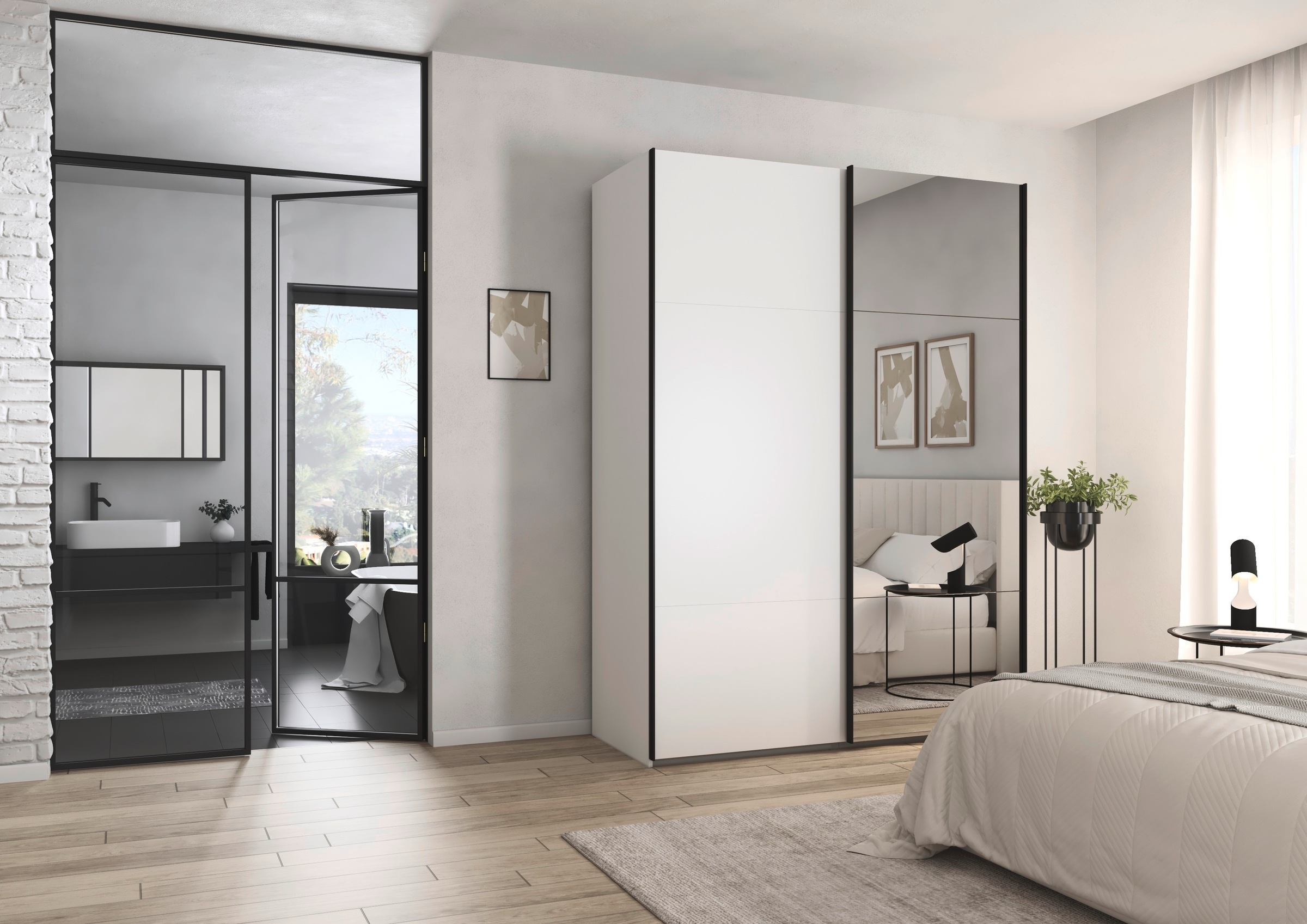 rauch Schwebetürenschrank »Kleiderschrank Schrank Garderobe Schlafzimmerschrank CONTIDO«, (in 3 verschiedenen Ausstattungen BASIC/CLASSIC/PREMIUM), aus hochwertigem Material in 6 Breiten 2 Griff-Farben MADE IN GERMANY