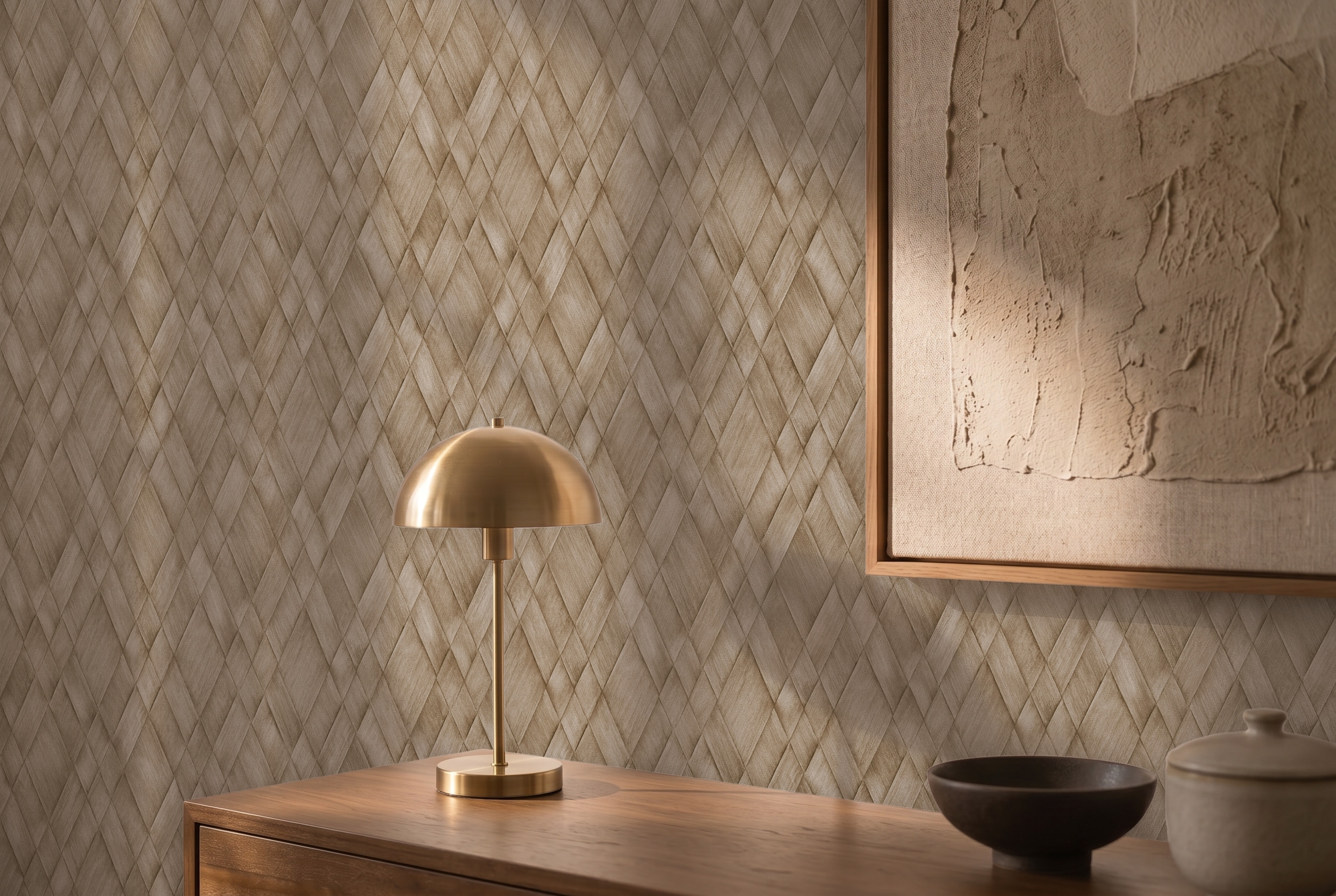 living walls Vliestapete "Cosiness Geflecht – Vorgeleimte 3D Vliestapete mit Rauten" Flechtoptik Rhombenmuster matt leicht strukturiert Plastisches Rautenmuster in moderner Geflechtoptik