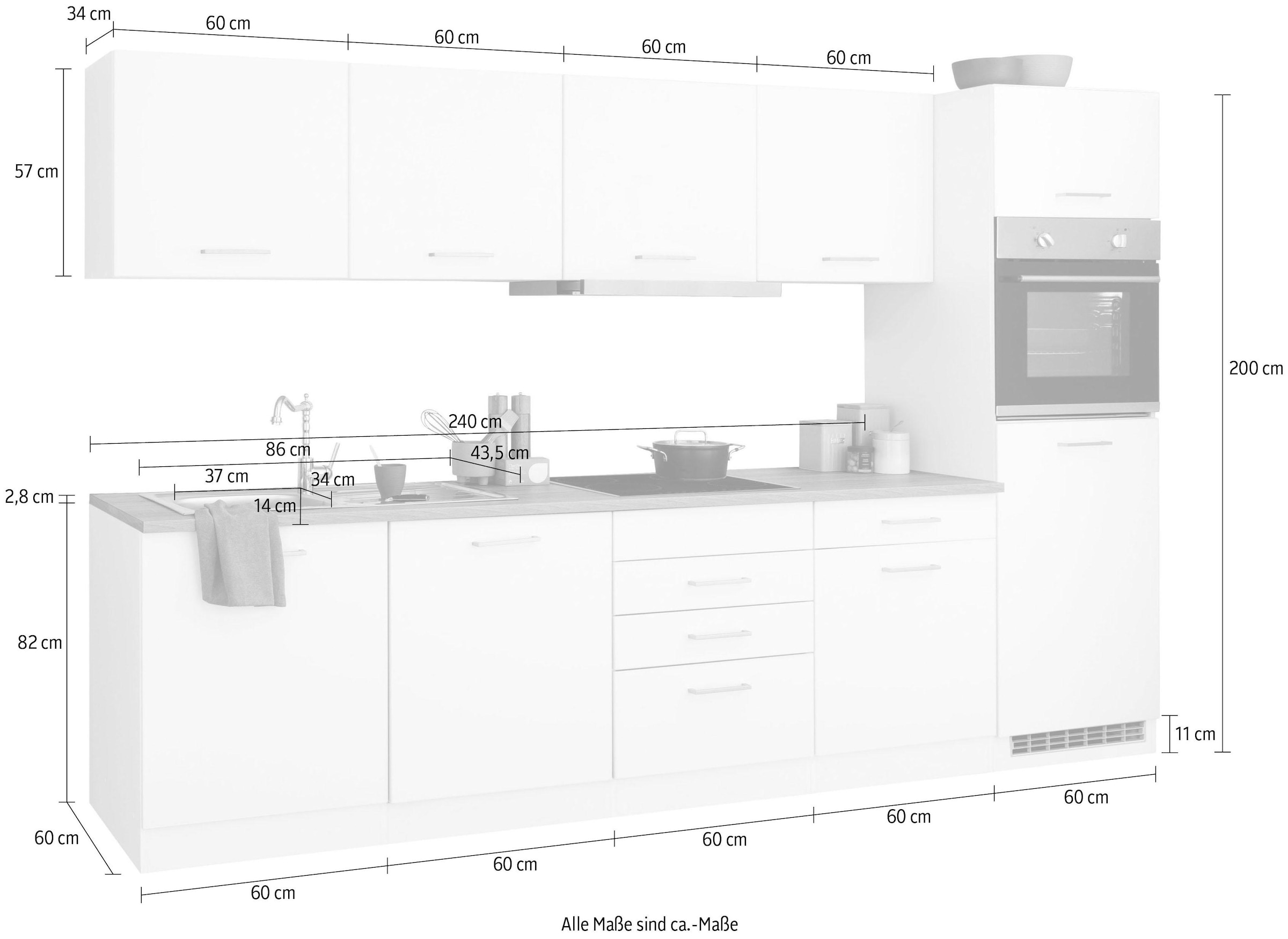 KOCHSTATION Küchenzeile »KS-Visby«, mit E-Geräten, Breite 300 cm inkl. Kühlschrank und Geschirrspüler