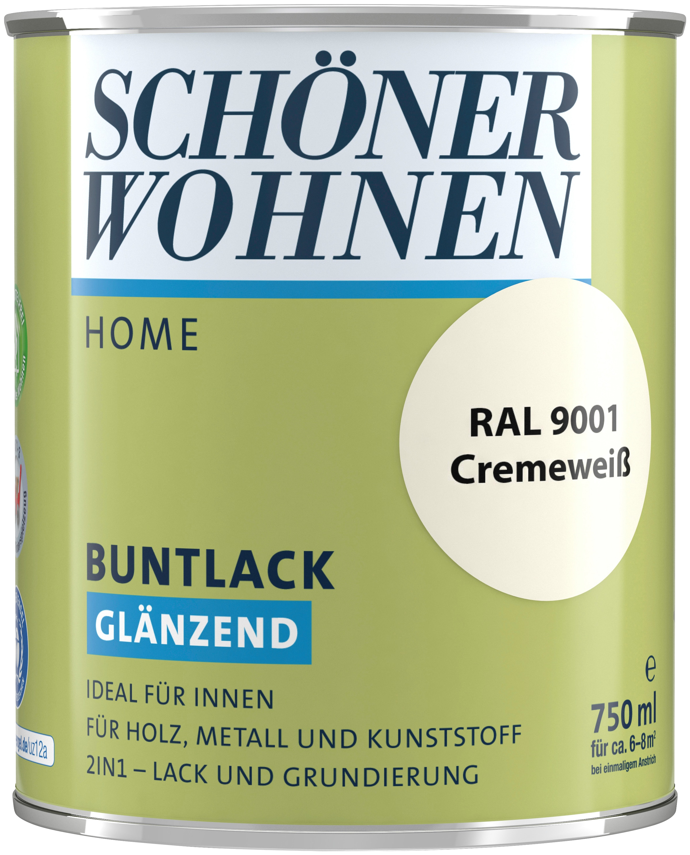 SCHÖNER WOHNEN FARBE Lack »Home Buntlack«, 750 ml, cremeweiß RAL 9001, glänzend, ideal...