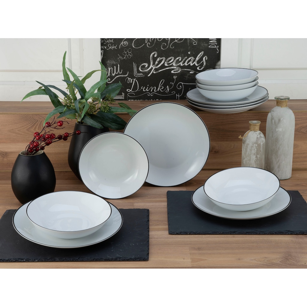 CreaTable Tafelservice »Luna Black Line«, (Set, 12 tlg.)