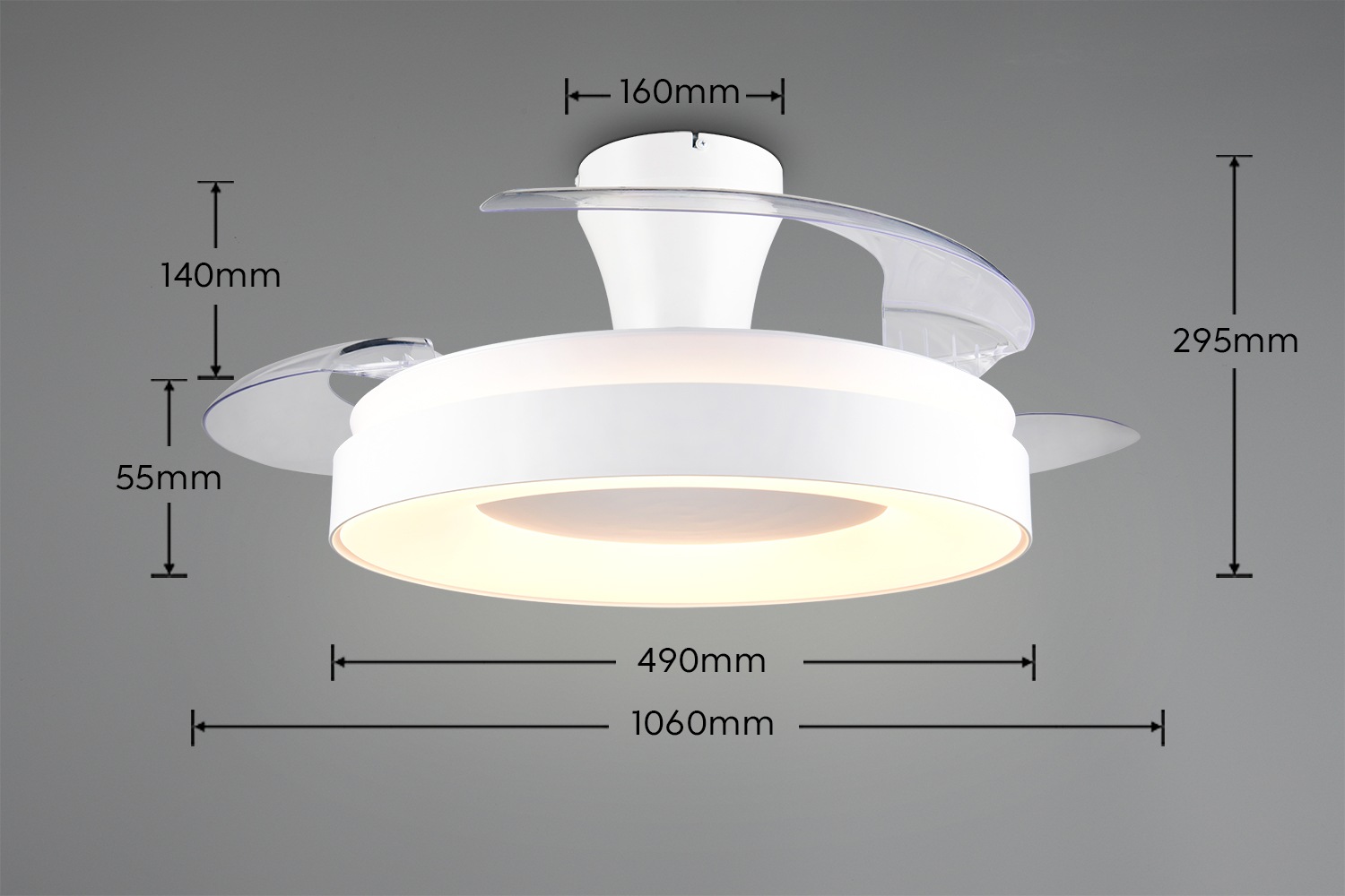 REALITY Leuchten LED Deckenleuchte »VANSBRO mit Ventilator, Deckenventilator mit ausklappbaren Flügeln 30W« LED-Board 1 Stk. Farbwechsler | warmweiß - kaltweiß Ø 49-106 cm (aufgeklappt), 6 Stufen, LED 32W CCT dimmbar Timer Fernb.