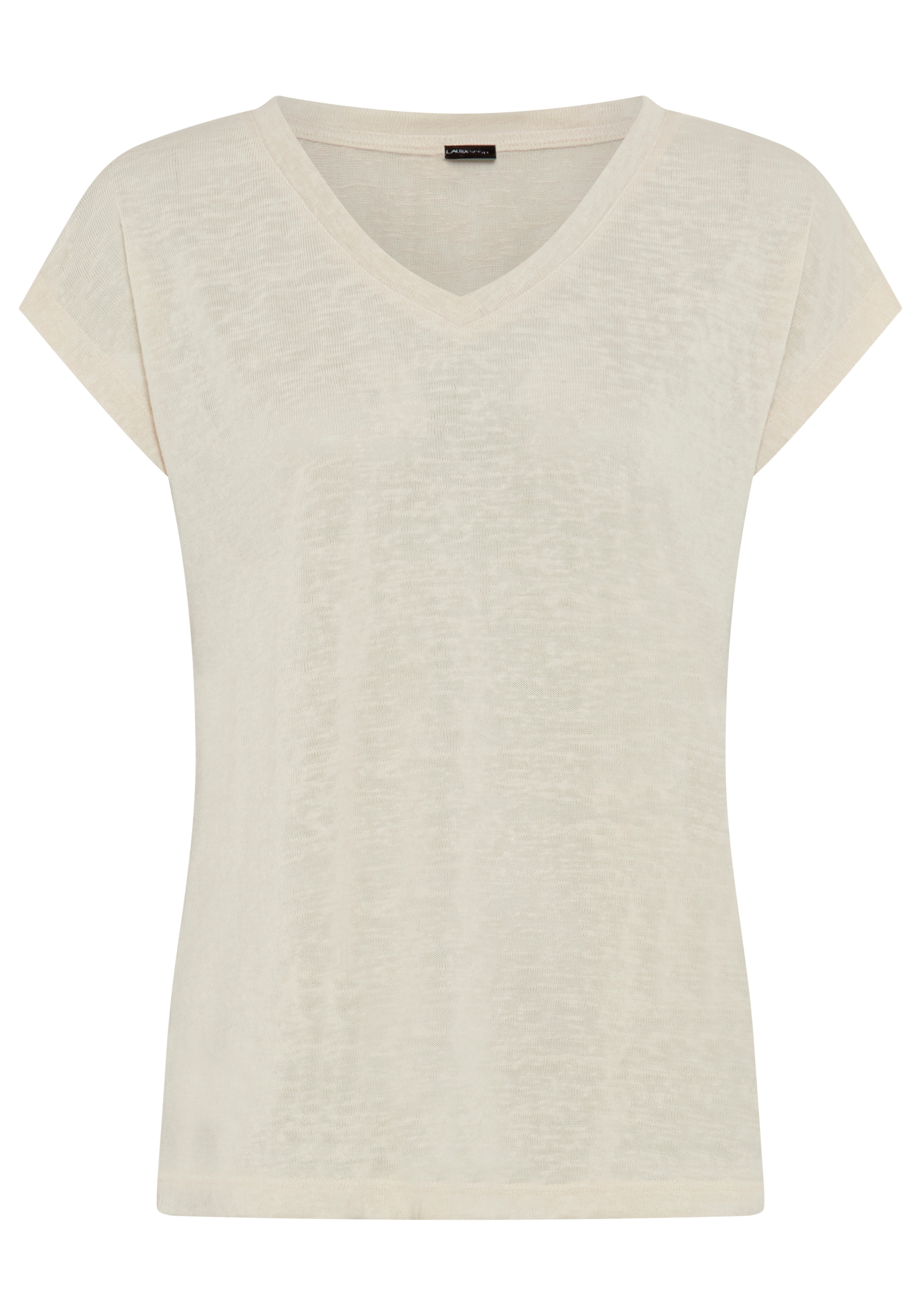 Laura Scott T-Shirt in strukturierter Leinen-Optik mit V-Ausschnitt