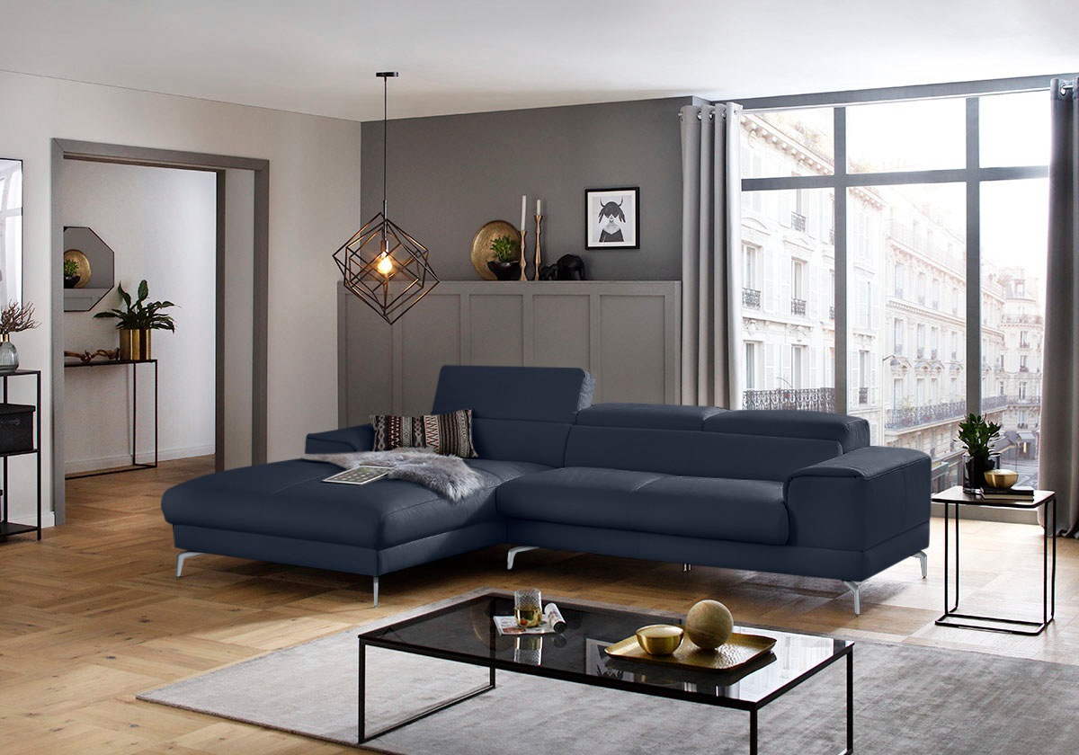 W.SCHILLIG Ecksofa »piedroo, Designsofa mit tollem Sitzkomfort, bequem und elegant, L-Form«, Kopfteilverstellung, wahlweise mit Sitztiefenverstellung, Breite 303cm
