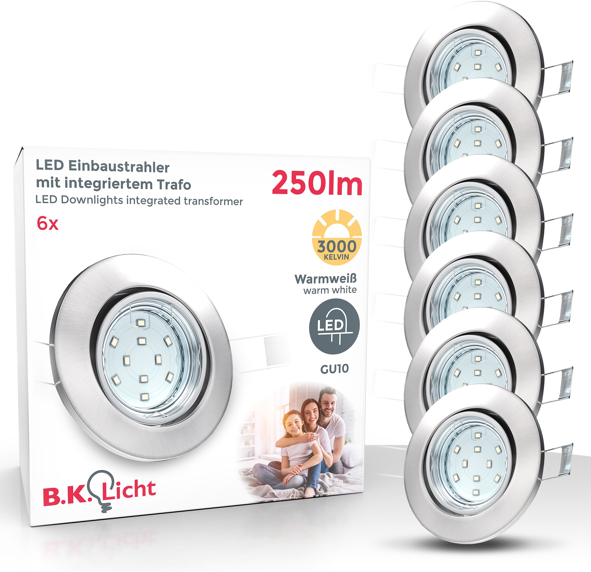 B.K.Licht LED Einbauleuchte »Hila«, 6er Set, Schutzart IP23, inkl. GU10 LED-Leuchtmittel, Leuchtenkopf schwenkbar