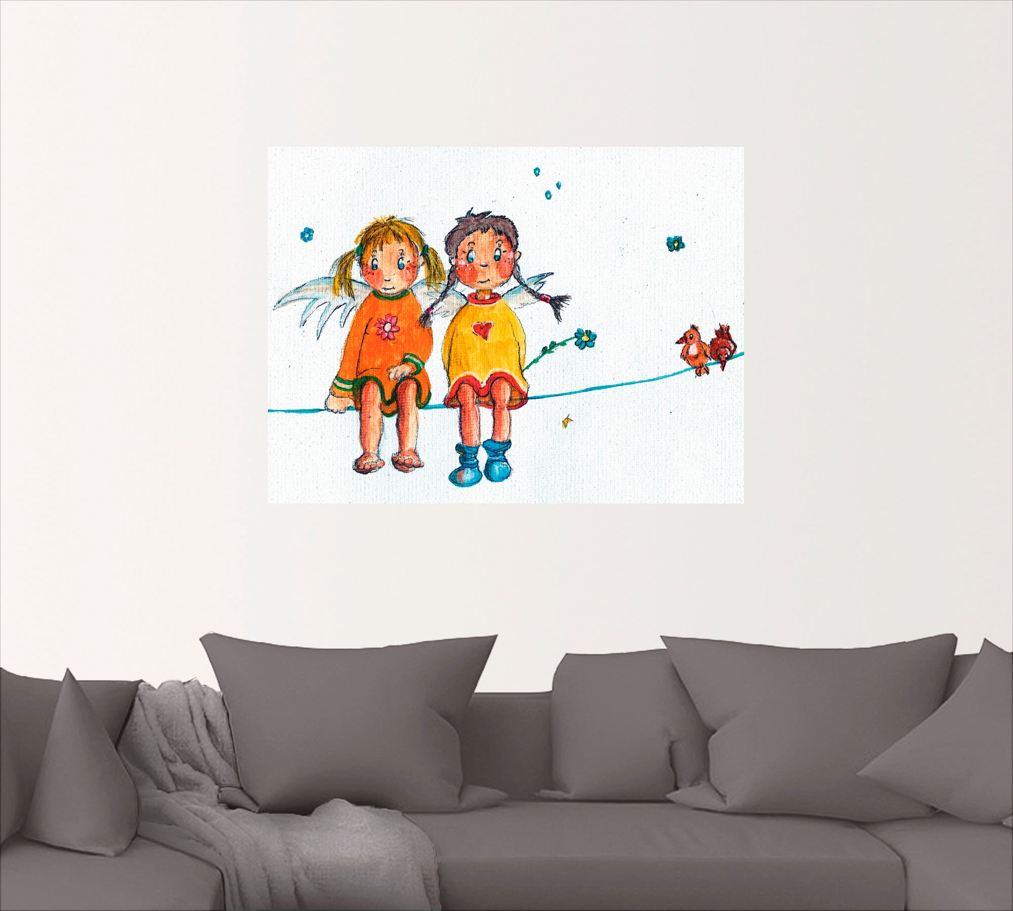 Artland Wandbild »Zwei Engelchen sitzen auf Wäscheleine«, Kinder, (1 St.), als Leinwandbild, Wandaufkleber in verschied. Größen