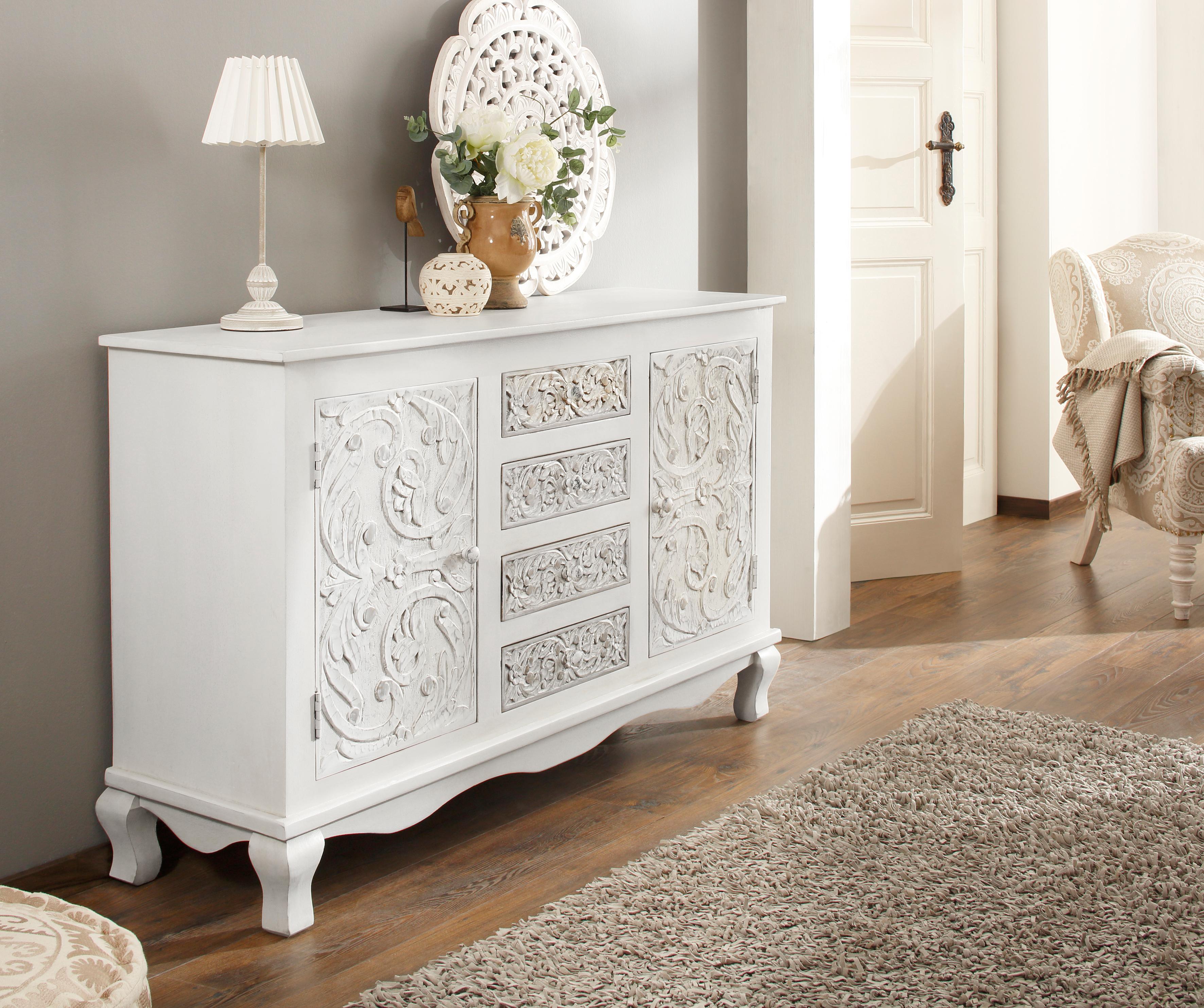 OTTO home Sideboard "Rajat" Kommode aus Mangoholz mit Türfrontfräsungen, Breite 140 cm