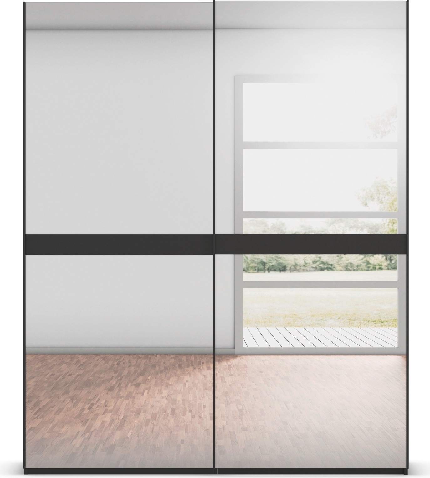 rauch Schwebetürenschrank »Kleiderschrank Schrank Garderobe Schlafzimmerschrank SCALE-LINE«, edle Optik mit Bauchbinde in Korpusfarbe Spiegelfront MADE IN GERMANY
