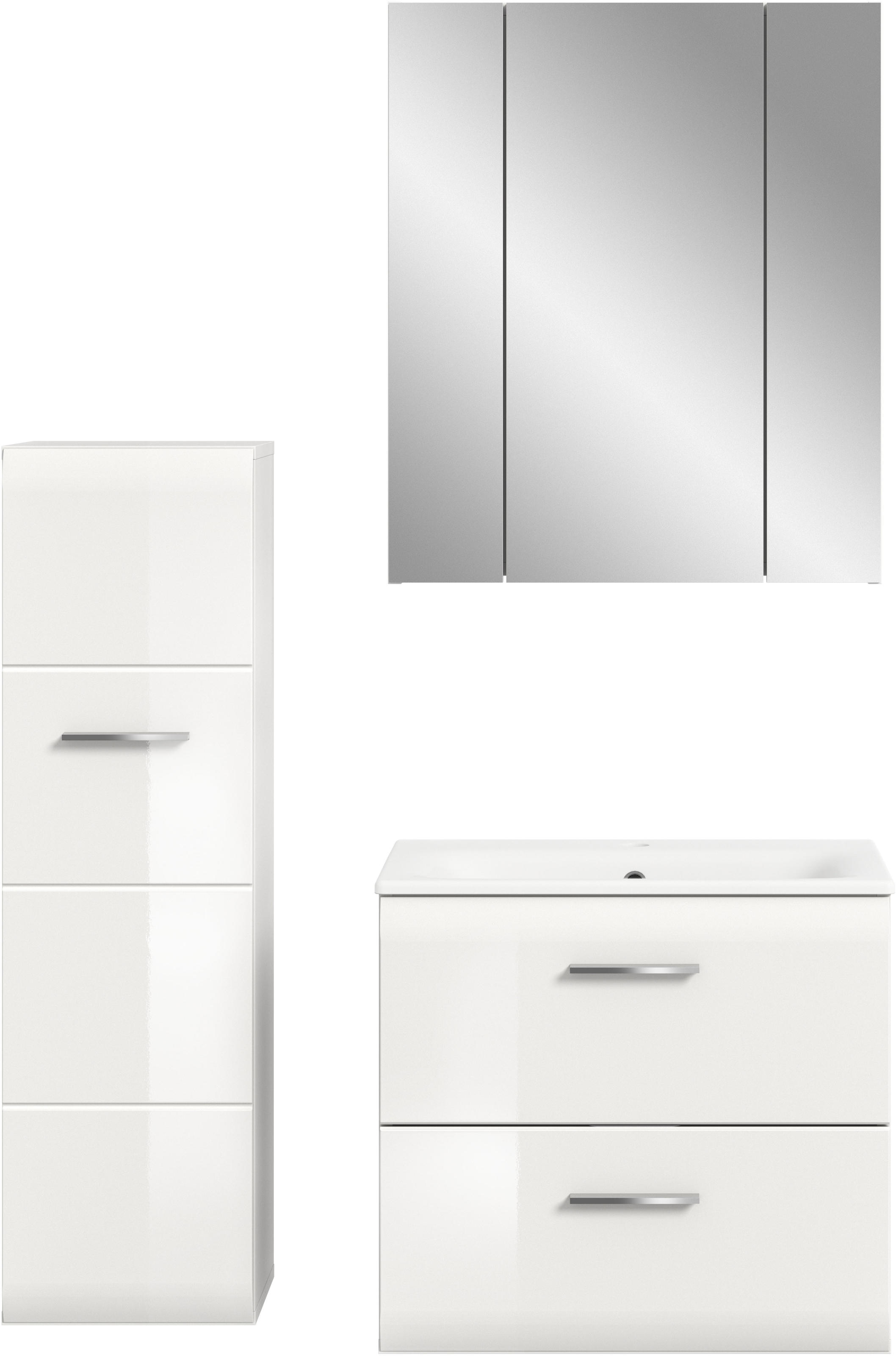 INOSIGN Badezimmer-Set, (Set, 4 St.), Florenz, Badkombination 4-tlg.,Weiß hochglanz, inkl. Waschbecken