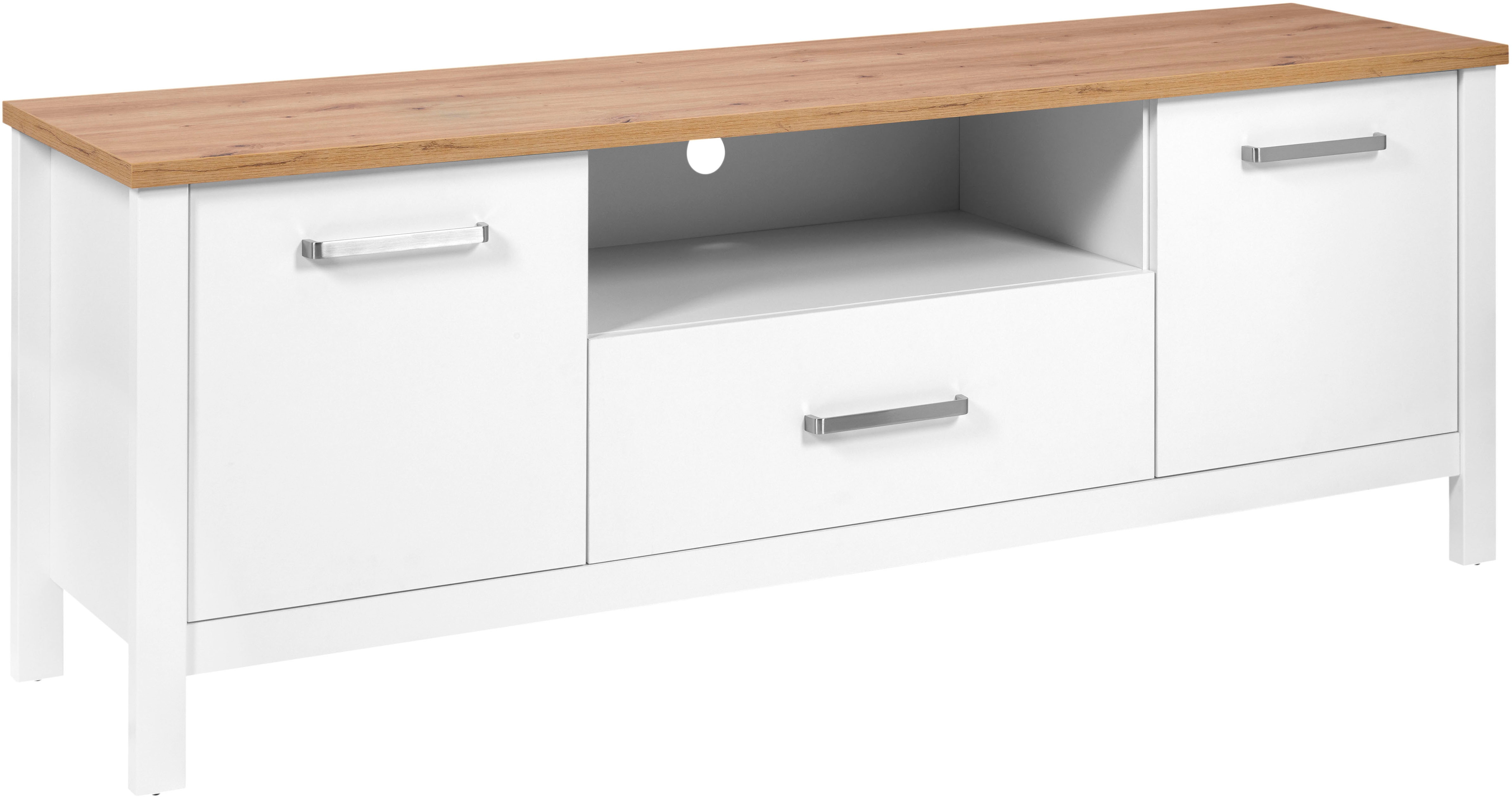 Inter Link TV-Board "Pienza, Weiss/Artisan Eiche Nachbildung, viel Stauraum, Softclose" 1 Stk. tlg. TV Lowboard mit Kabeldurchführung, Skandi Look, 173 x 45 x 64 cm