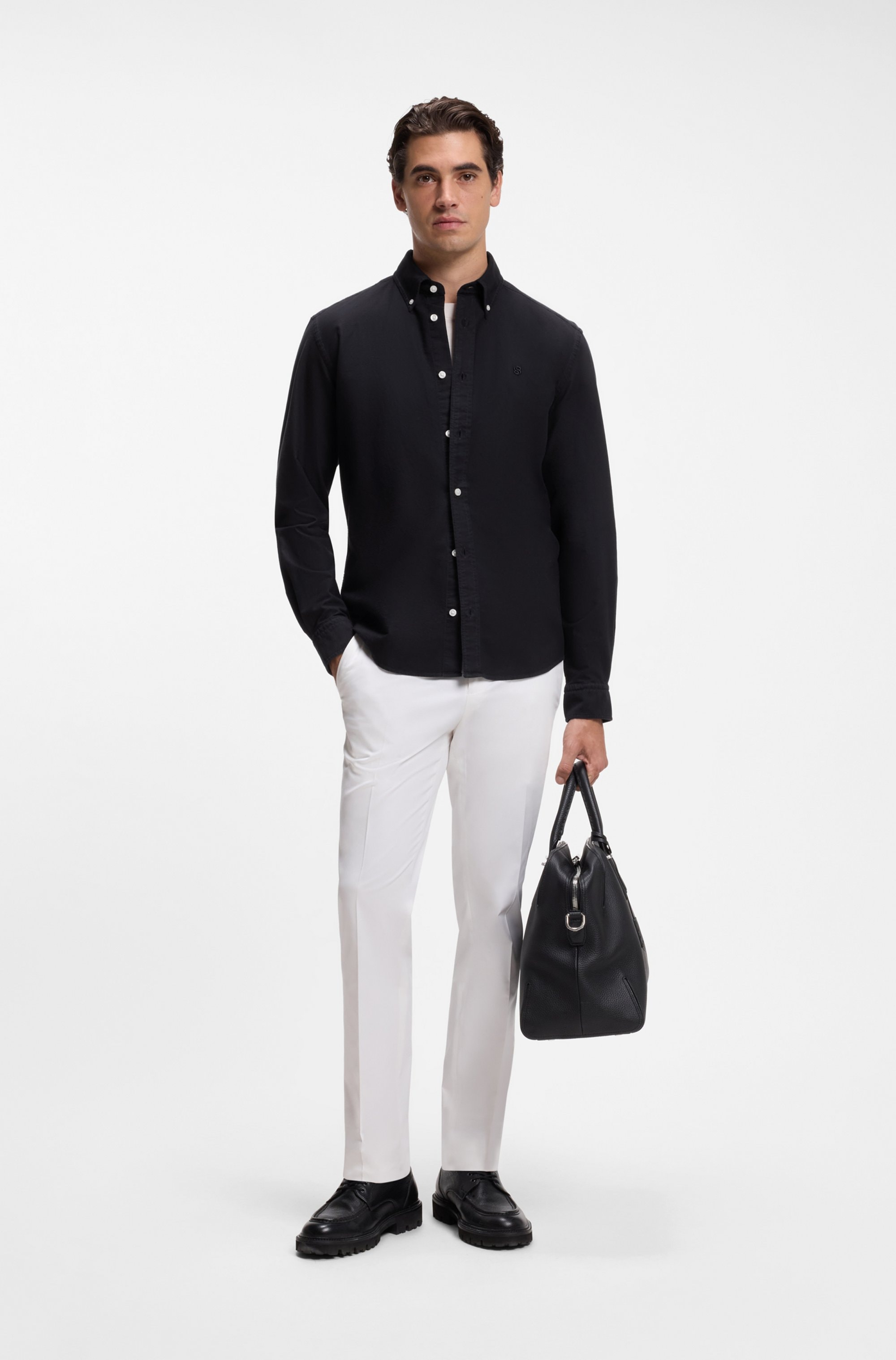 BOSS Langarmhemd Button-down-Kragen, Regular Fit, reine Baumwolle