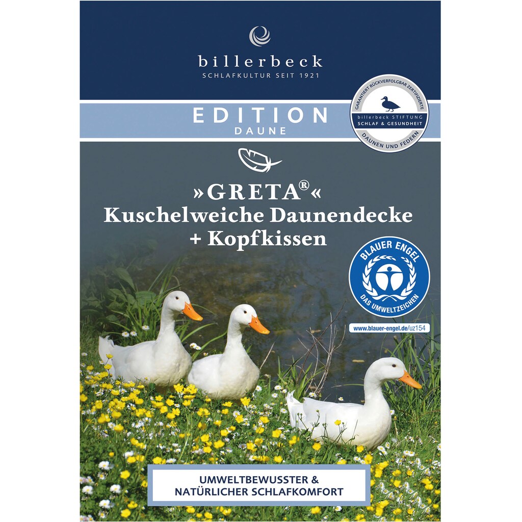 billerbeck Daunenbettdecke »E14 Greta, Bettdecke in 135x200 cm, 155x220 cm, Sommer, Winter«, warm, Füllung 90% Entendaune, 10% Entenfeder, Bezug 100% Baumwolle, (1 St.)