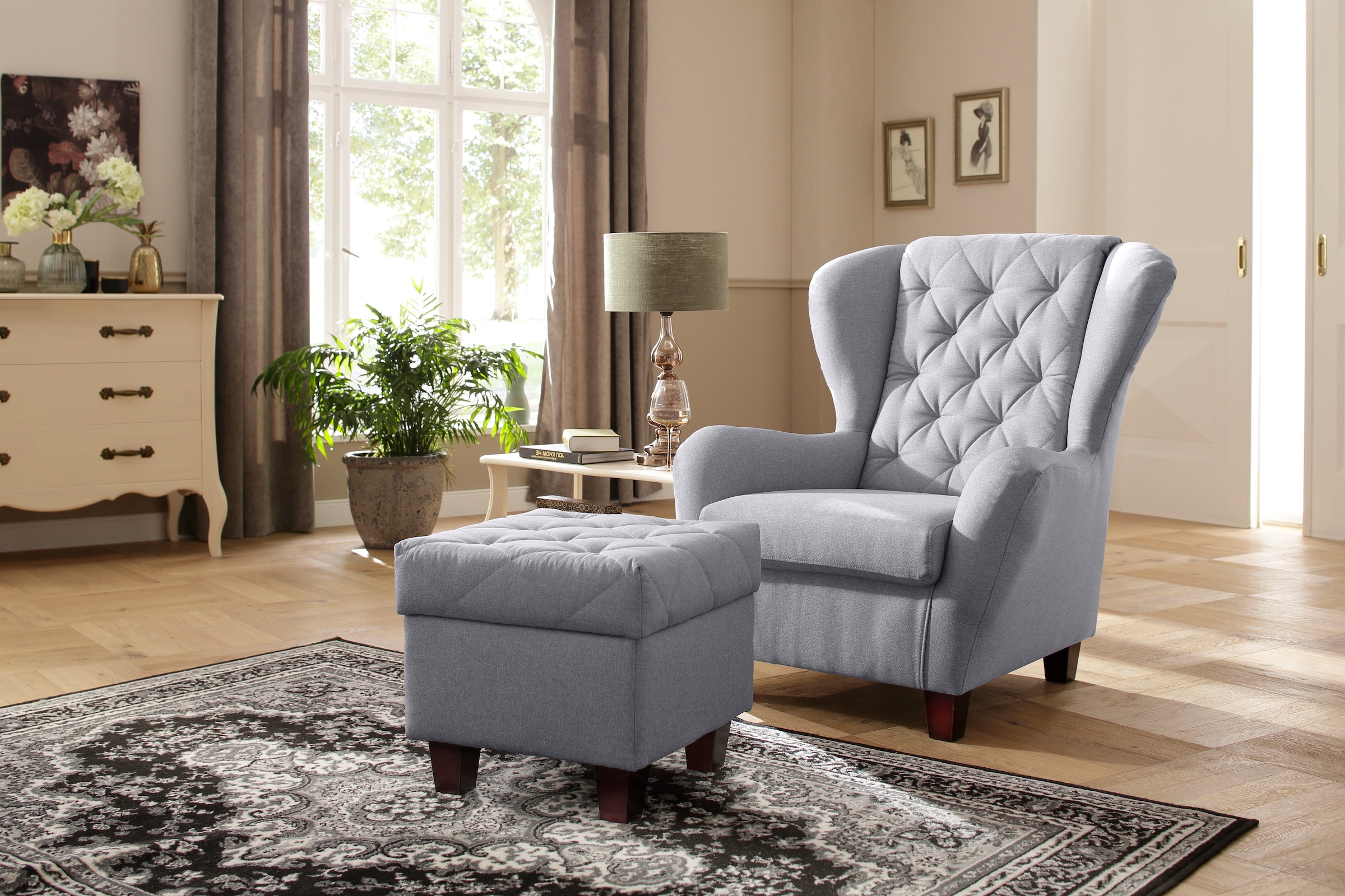 Home affaire Ohrensessel "Alexander, B: 92 cm, Sitzhöhe: 44 cm" Set: mit Hocker