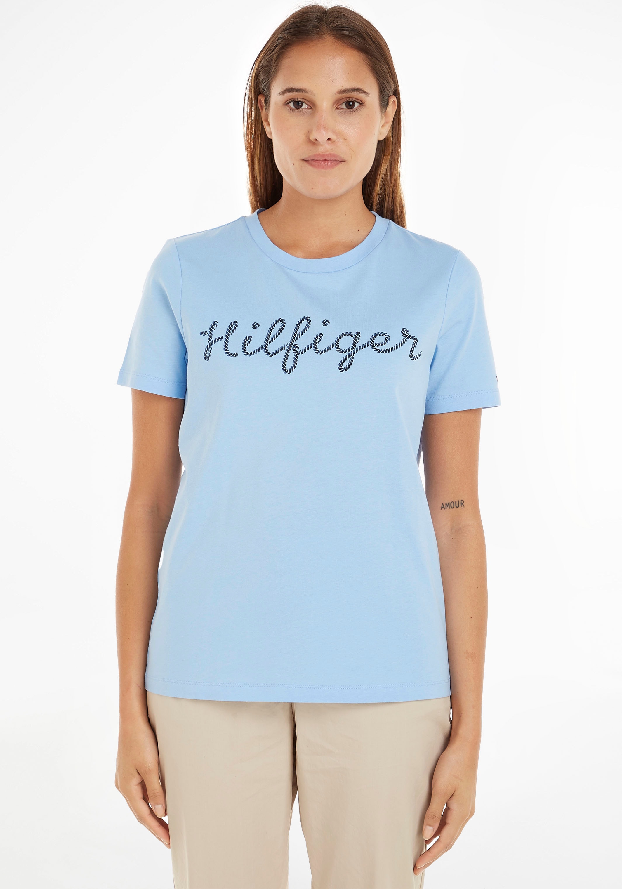 Tommy Hilfiger T-Shirt »REG ROPE PUFF PRINT C-NK SS«, mit großem Tommy  Hilfiger Logoschriftzug auf der Brust für bestellen | BAUR | T-Shirts