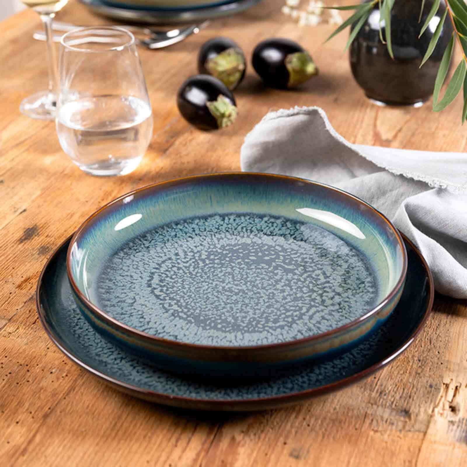 like. by Villeroy & Boch Geschirr-Set »Tafel-Set Crafted Breeze 4er Set blau-grau« Spülmaschinenfest, Mikrowellensicher