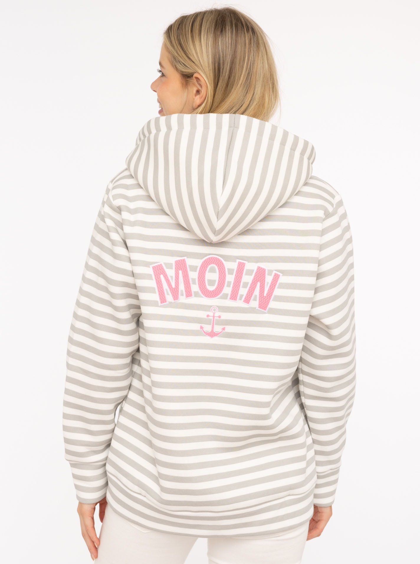 Zwillingsherz Kapuzensweatjacke, Streifen, Kapuze, Reißverschluss, modisch, Langarm, Taschen