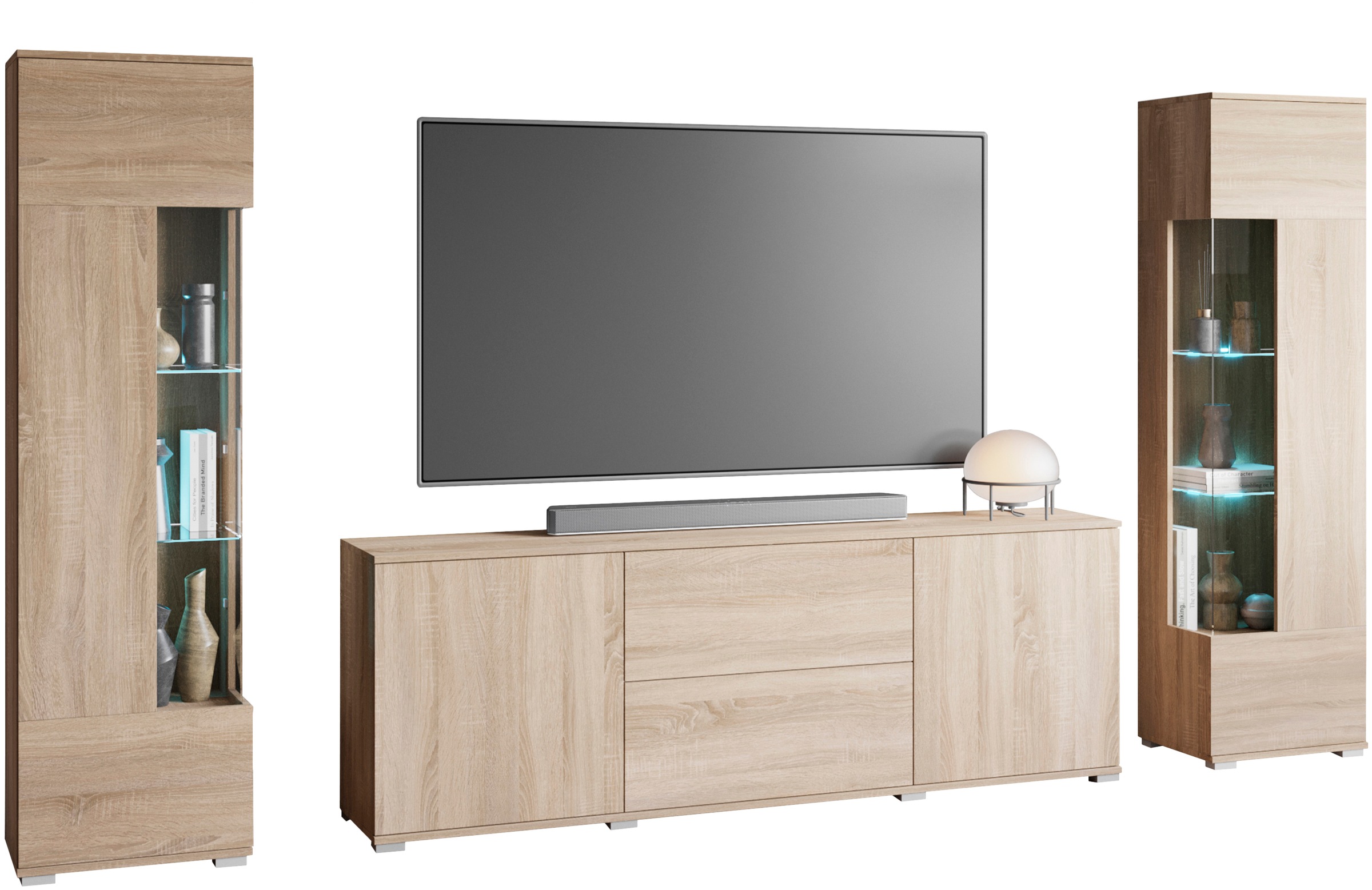 INOSIGN Wohnwand »KENIA«, (Komplett-Set, 3 St.), Vitrinen mit Eckverglasung, hängend und stehend montierbar