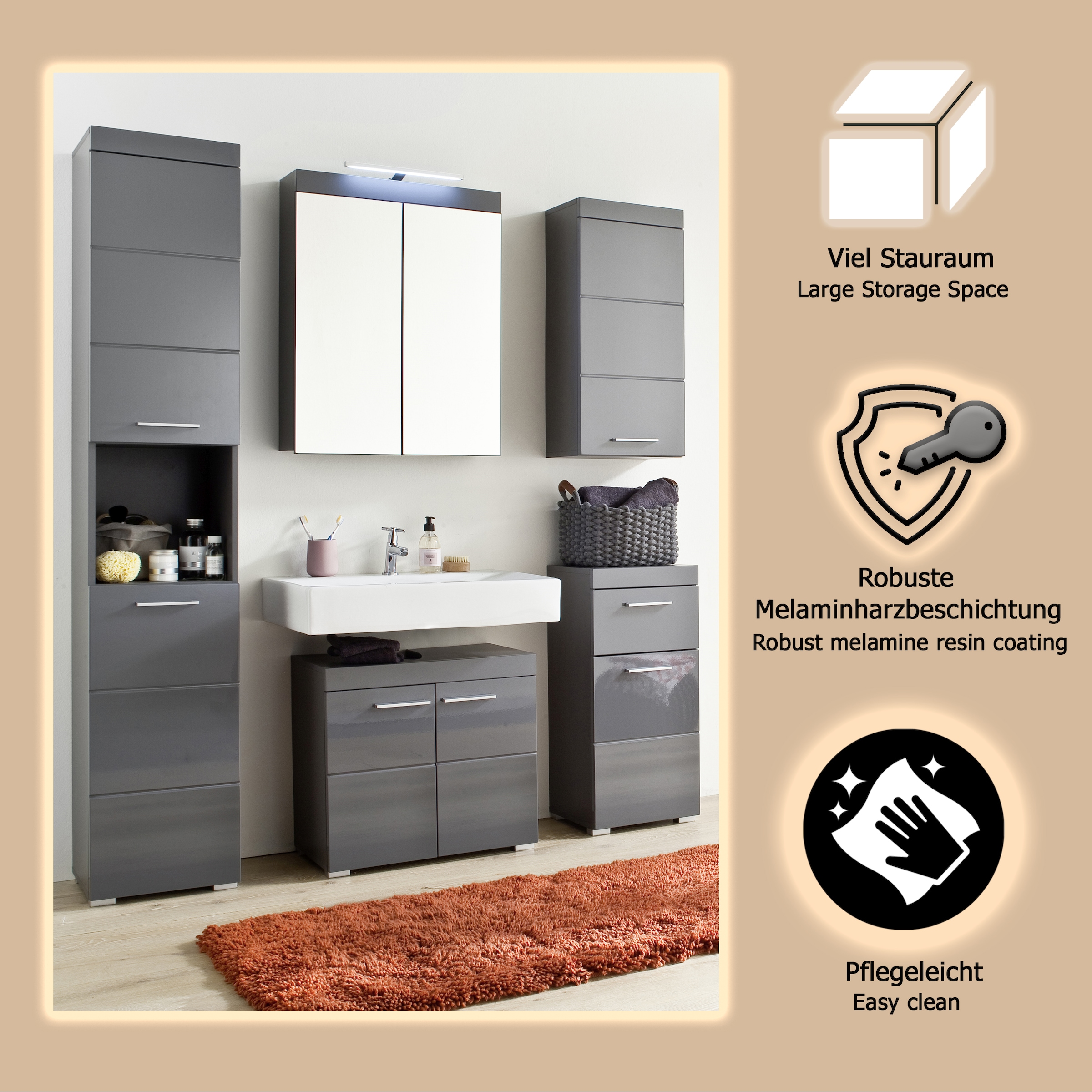 welltime Badmöbel-Set »Avena« Set, 5 Stk. tlg.