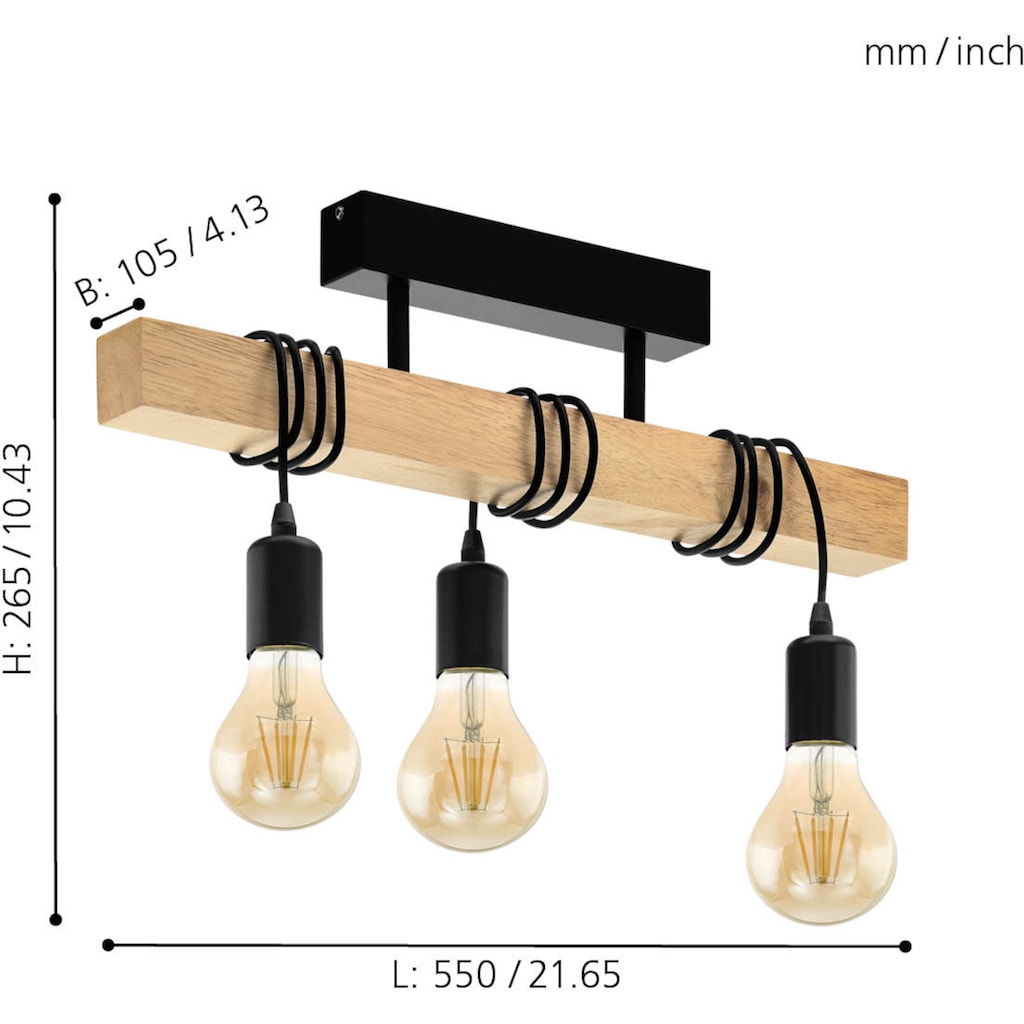 EGLO Deckenleuchte »TOWNSHEND«, 3 flammig-flammig, Vintage Deckenleuchte, Industrial Design, Retro Pendelleuchte