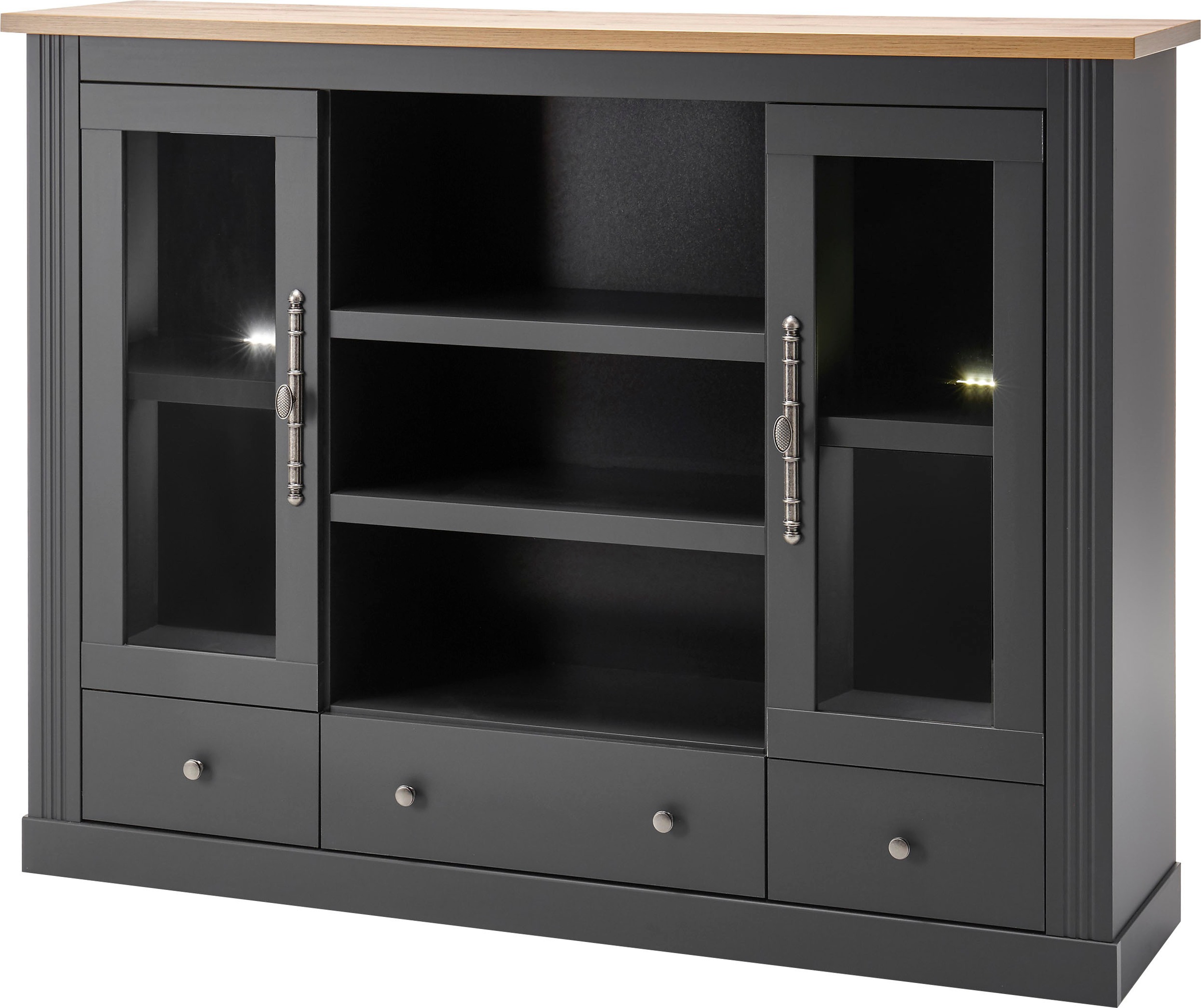 OTTO home Highboard "Westminster, Schrank im Landhausstil, Hochkommode, Stauraumelement" Metallgriffe, ausreichend Stauraum, in 2 Farben erhältlich