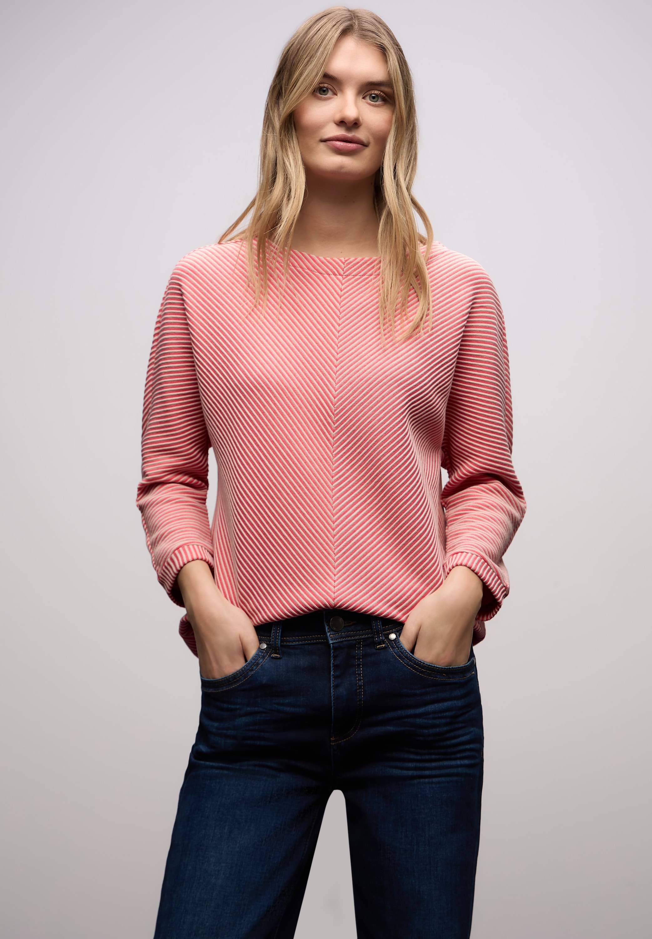 STREET ONE Strickpullover 3/4-Arm mit Two-Tone-Effekt und feinem Strukturmu günstig online kaufen
