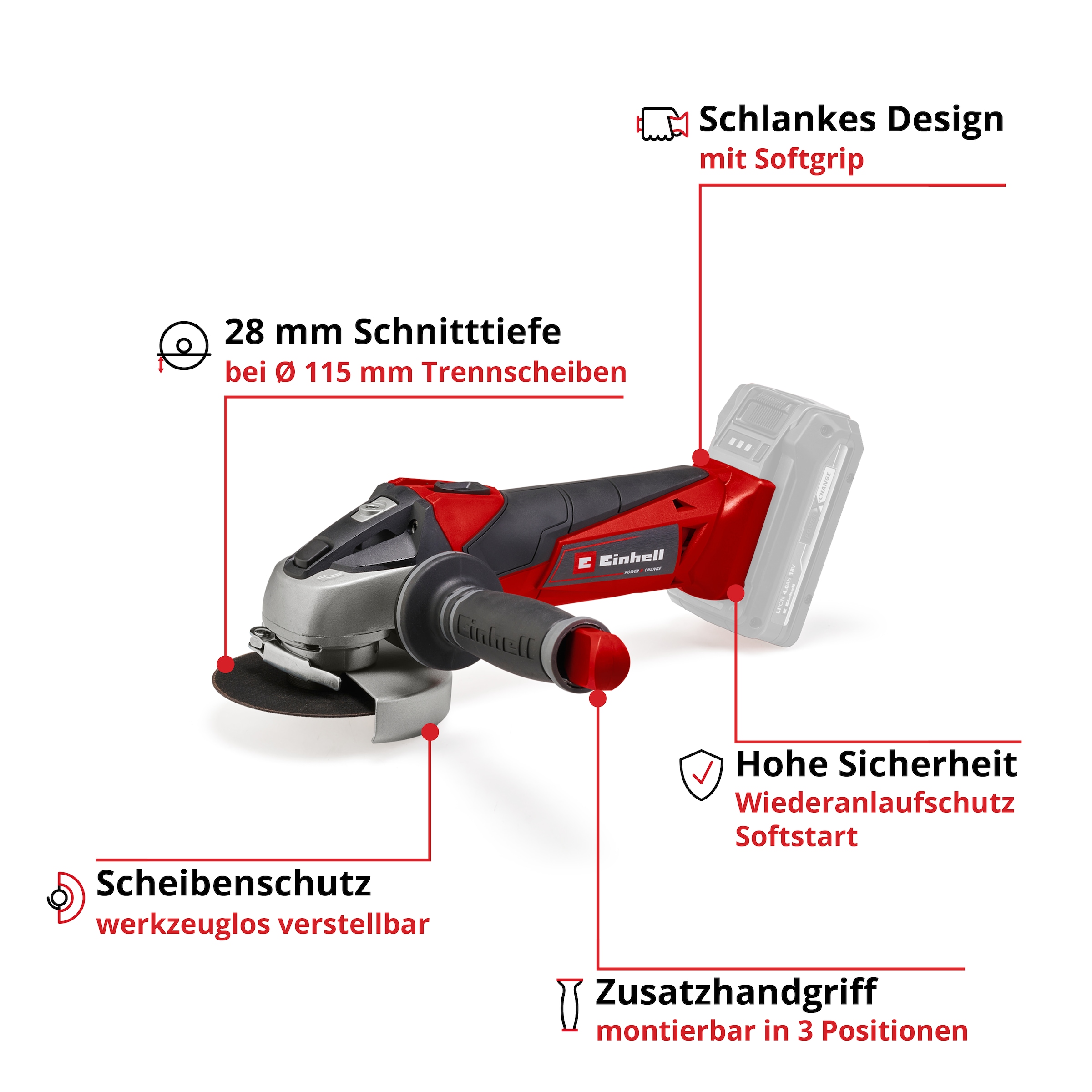 Einhell Akku-Winkelschleifer »TE-AG 18/115 Li-Solo Acc«, für vielseitige Schleif- und Trennarbeiten, ohne Akku