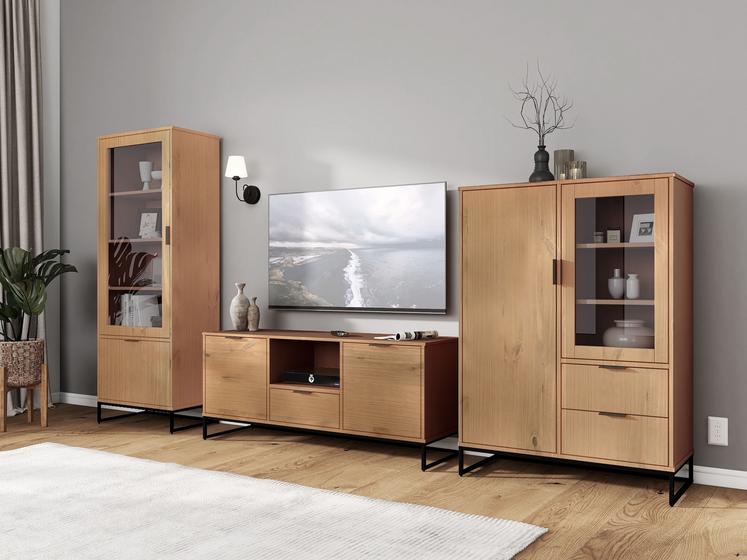 Inter Link TV-Schrank »TV Möbel Vivo« 1 Stk. tlg. Kiefer Massiv, Soft-Close, Industrial Style, BxTxH: 150 x 45 x 70 cm