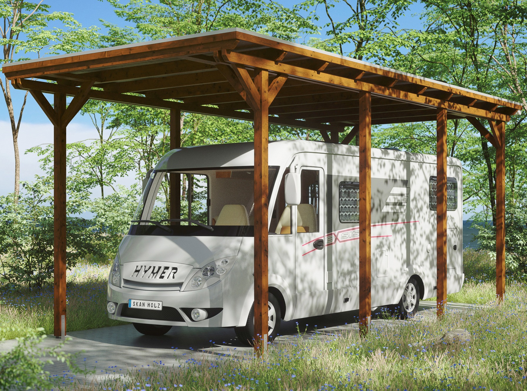 Einzelcarport SKANHOLZ, braun, Carports, "Caravan-Emsland"