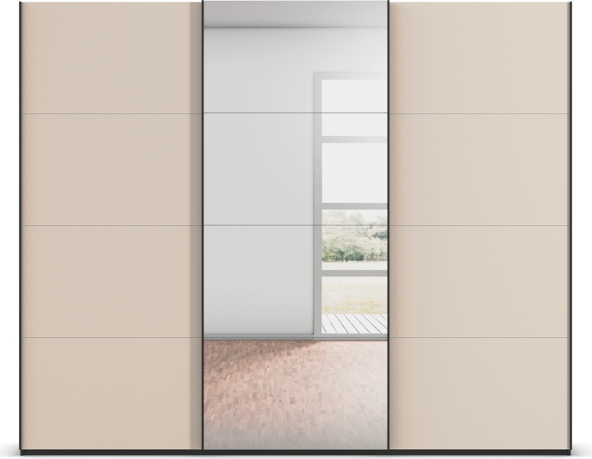rauch Schwebetürenschrank »Kleiderschrank Schrank Garderobe Schlafzimmerschrank SCALE-FYRA«, edle viergeteilte Türen Spiegel/Glas-Mix viele Farben MADE IN GERMANY