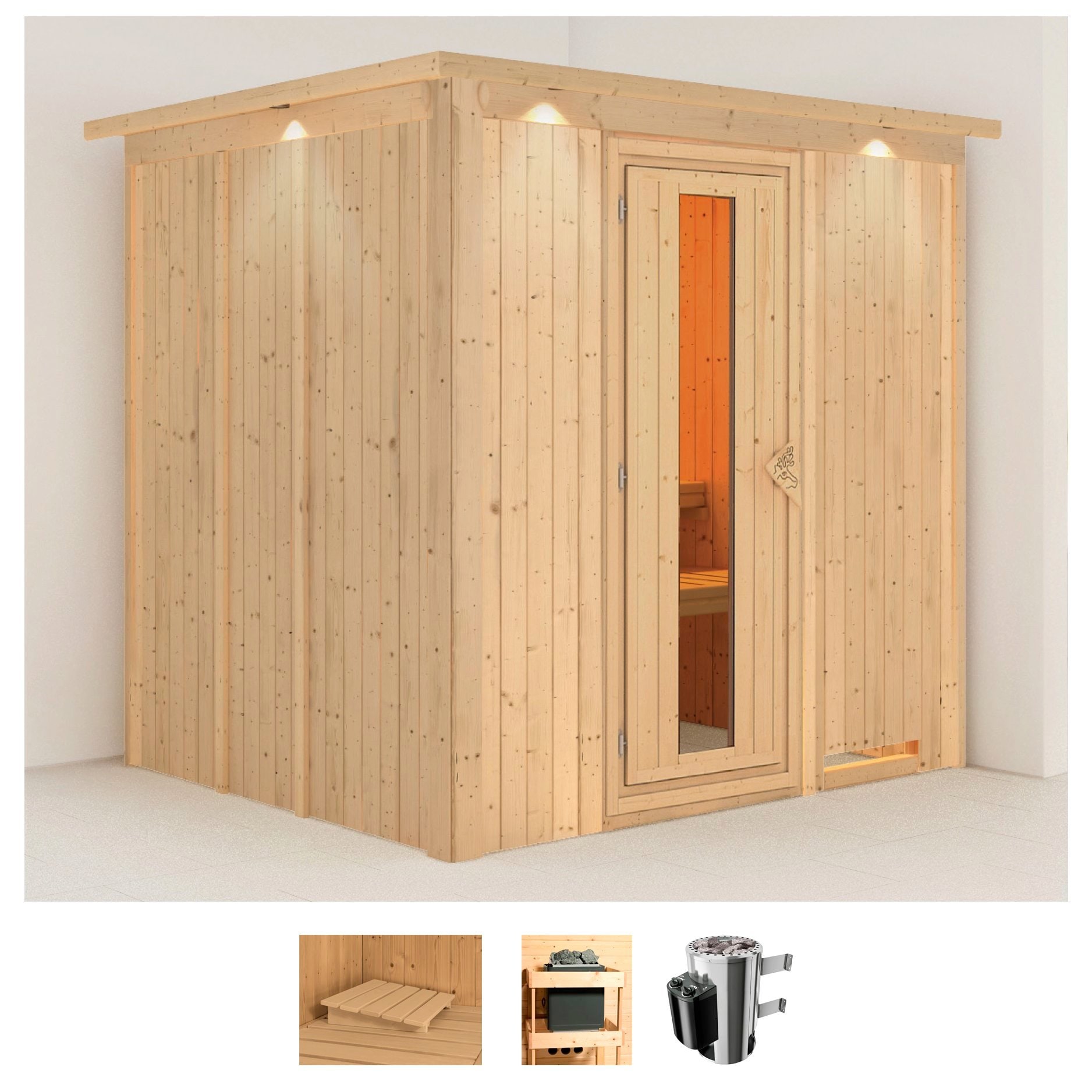 KARIBU Sauna "Dima", Saunaofen, integrierte Steuerung, 3,6 kW, beige, Saunen, Ofen 3,6 kW intgr. Strg