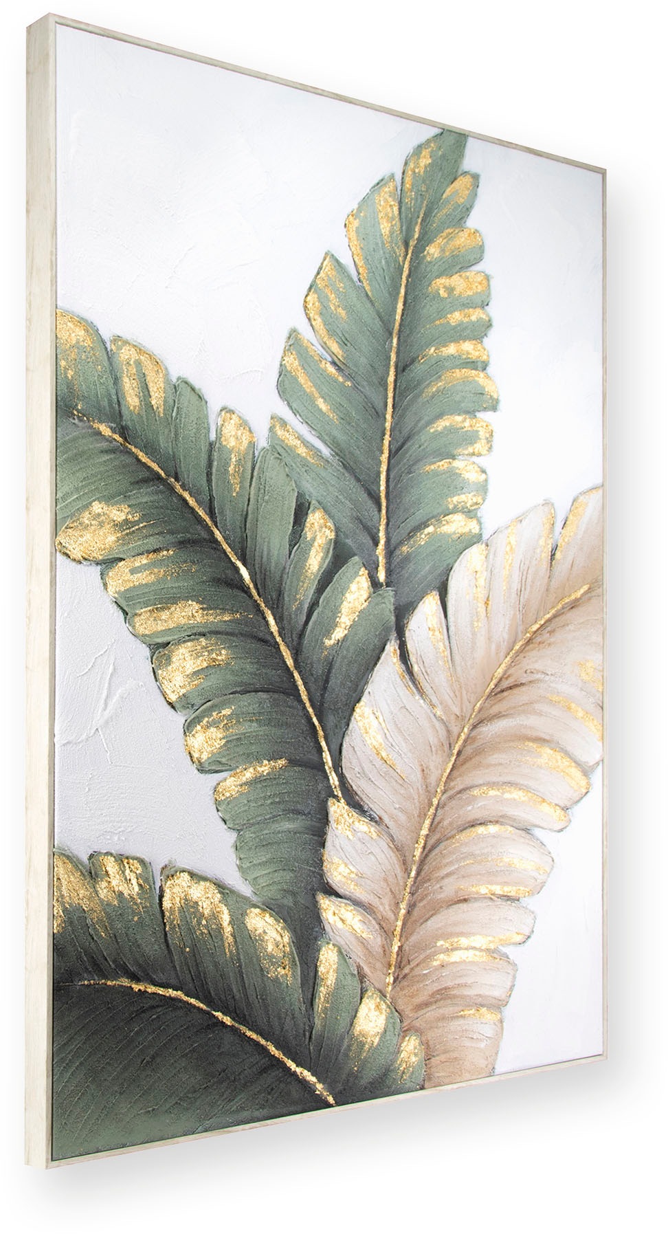 Art for the home Leinwandbild »Blatter Neutral« Blätter 1 Stk. tlg. Handgemalte Leinwand mit Goldmetallic, Lush leaves neutral - 100x70cm