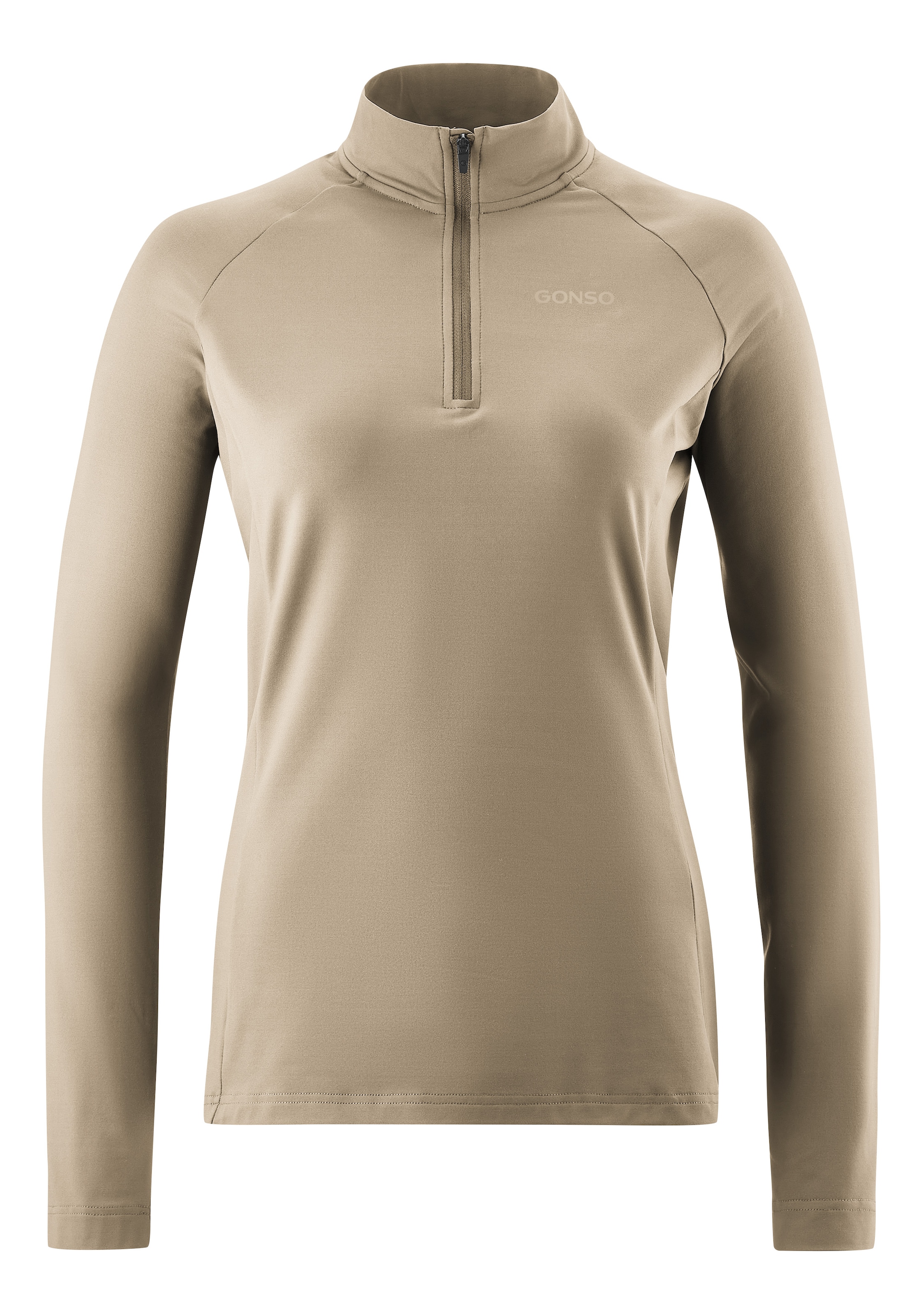 GONSO Damen Radtrikot "Essential Jersey Longsleeve W", beige, Gr. 42, 86% Polyester, 14% Elasthan, Trikots, Damen Fahrradtrikot langarm, Midlayer