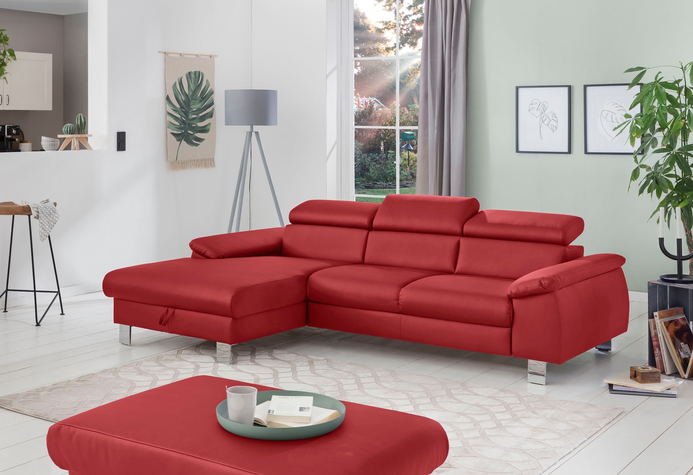 COTTA Ecksofa "Komaris L-Form, B: 244 cm" mit Kopfteilverstellung, optional Schlaffunktion, Bettkasten & Licht