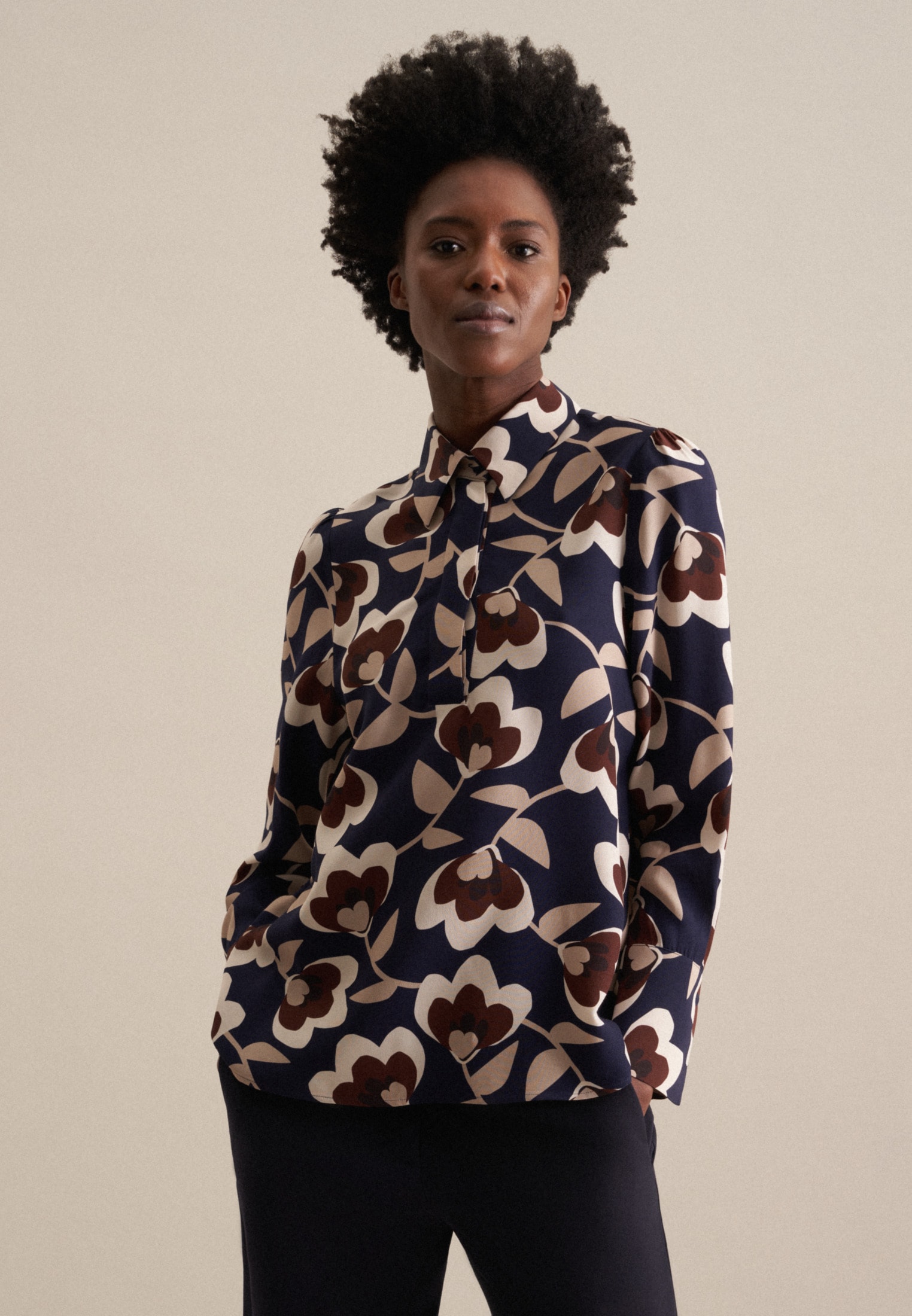 seidensticker Hemdbluse "Schwarze Rose" 1/1 Kragen Druck günstig online kaufen