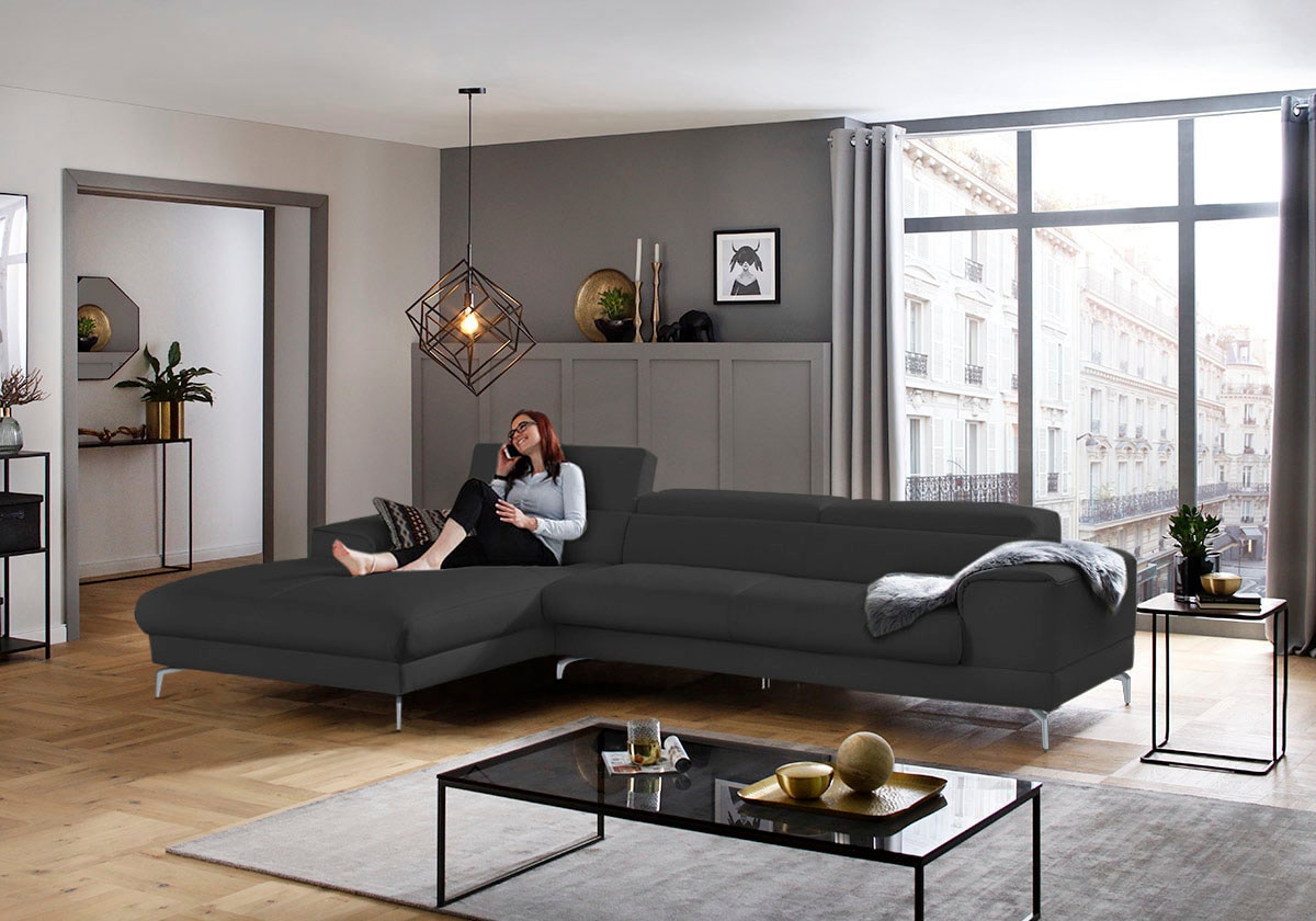 W.SCHILLIG Ecksofa »piedroo, Designsofa mit tollem Sitzkomfort, bequem und elegant, L-Form«, Kopfteilverstellung, wahlweise mit Sitztiefenverstellung, Breite 343cm