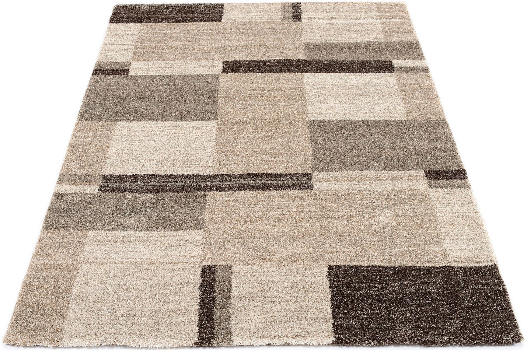 Teppich OCI DIE TEPPICHMARKE "CASTLE BEPPO, auch als Läufer", beige (beige, braun), B:120cm H:20mm L:170cm, Polypropylen (PP), Teppiche, Teppich, dichter Frisé Kurzflor, kariert, Wohnzimmer, Schlafzimmer