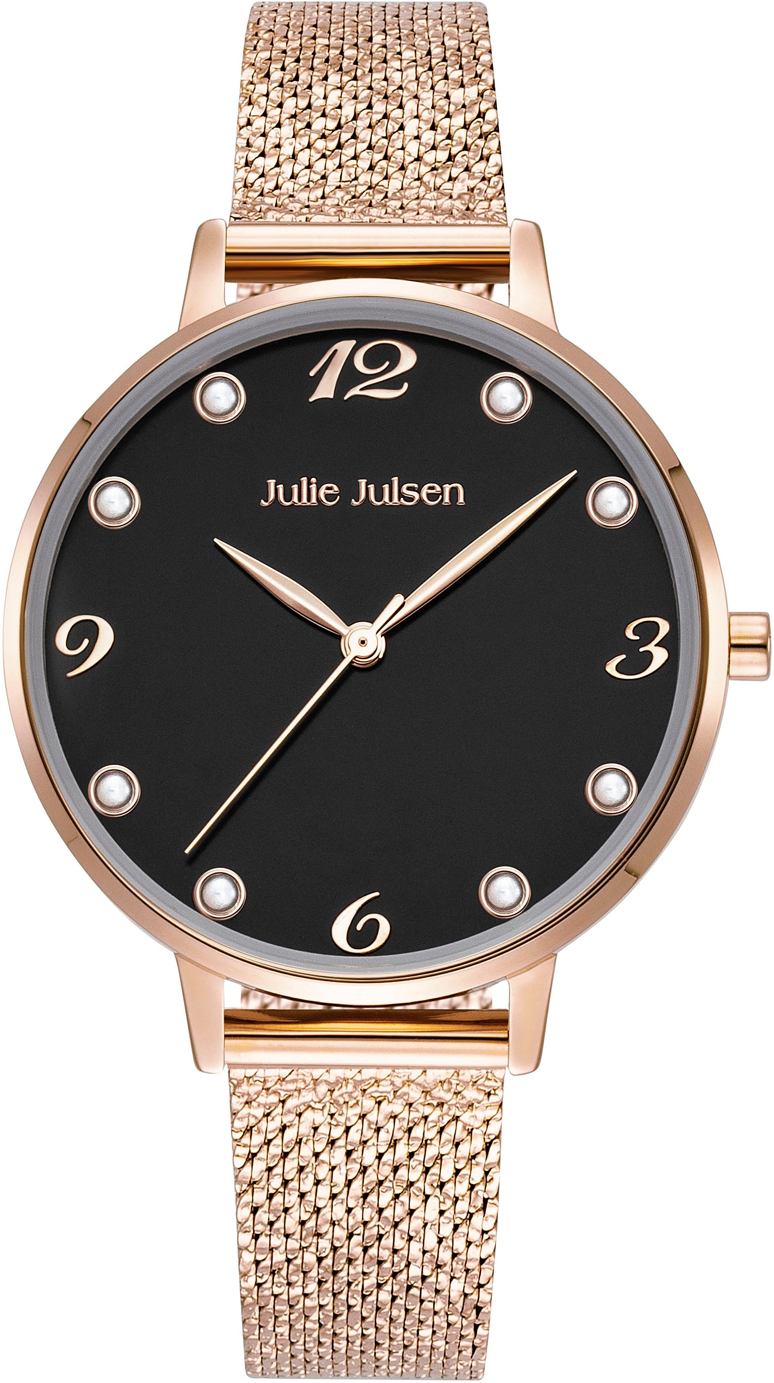 Julie Julsen Quarzuhr »Julie Julsen Pearl Black Rosé, JJW1008RGM-S«, Armbanduhr, Damenuhr, Perlen, PVD-beschichtet
