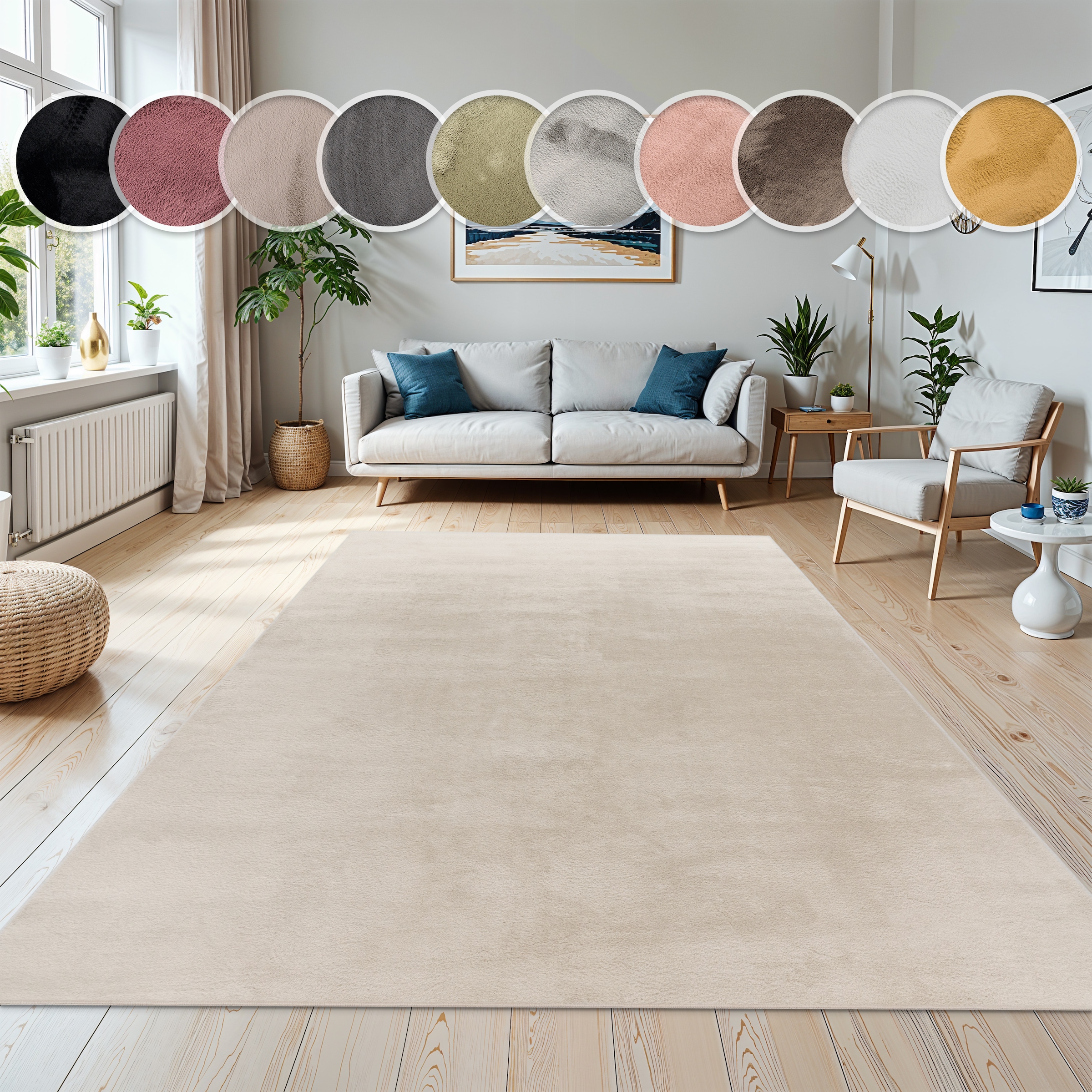 Paco Home Fellteppich "Kunstfell Soft 380" rechteckig 14 mm Höhe Langflor, Kuschelteppich - besonders weich, Uni-Farben
