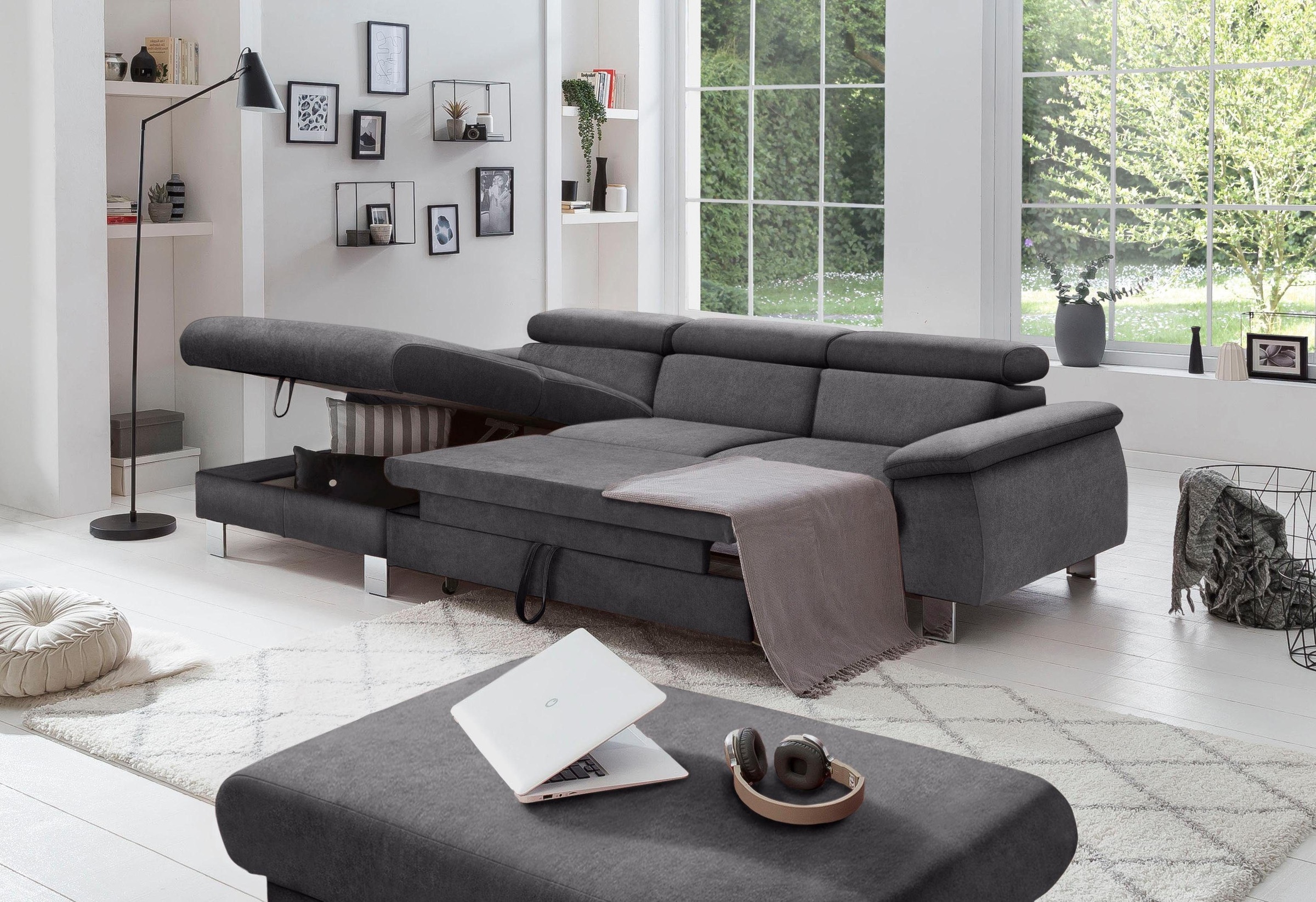 COTTA Ecksofa »Komaris L-Form, B: 244 cm« mit Kopfteilverstellung, optional Bettfunktion, Bettkasten & Licht