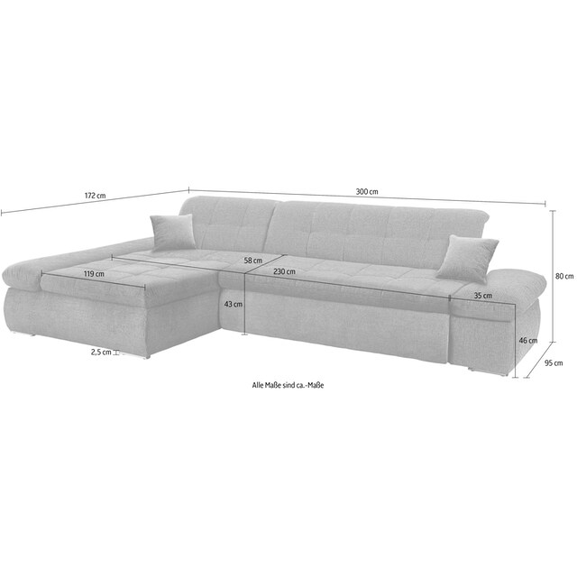 DOMO collection Ecksofa »NMoric«, XXL, mit Recamiere, wahlweise mit  Bettfunktion bestellen | BAUR