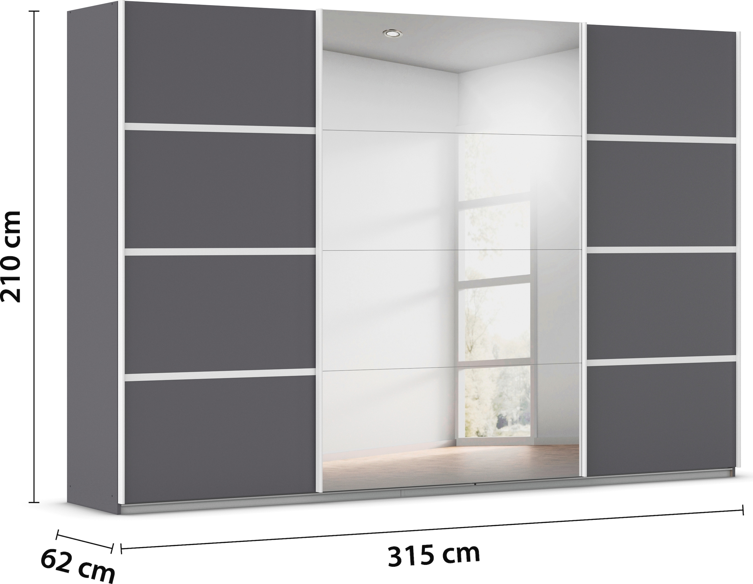 rauch Kleiderschrank »Schwebetürenschrank Garderobe Schrank TOP ANGEBOT Avola«, (in 3 verschiedenen Ausstattungen BASIC/CLASSIC/PREMIUM inkl. Spiegel), mit eleganten Zierleisten in Chrom, Schwarz oder Weiß MADE IN GERMANY