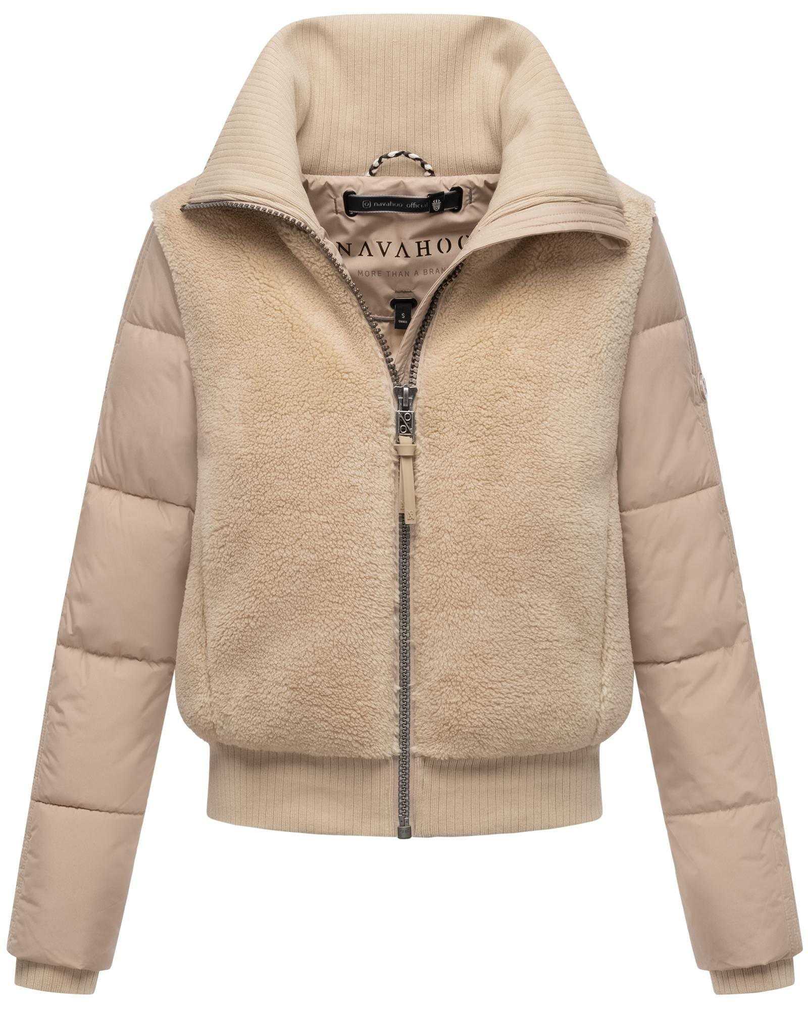 Navahoo Plüschjacke »Teddyzone 14«, ohne Kapuze, Teddy-Fleece Jacke mit hohem Kragen