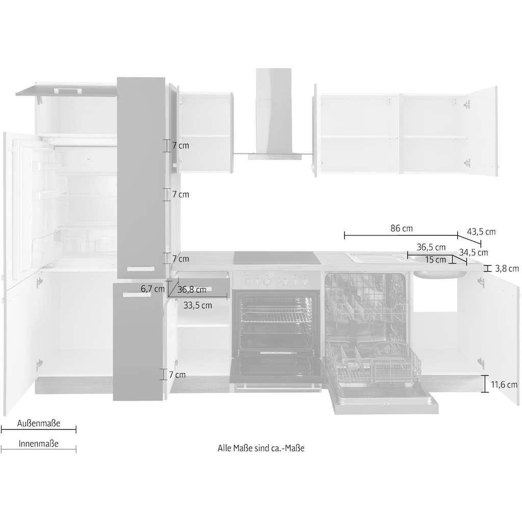 OPTIFIT Küchenzeile »Leer Breite 300 cm«, mit Hanseatic E-Geräten, inkl. Kühlschrank