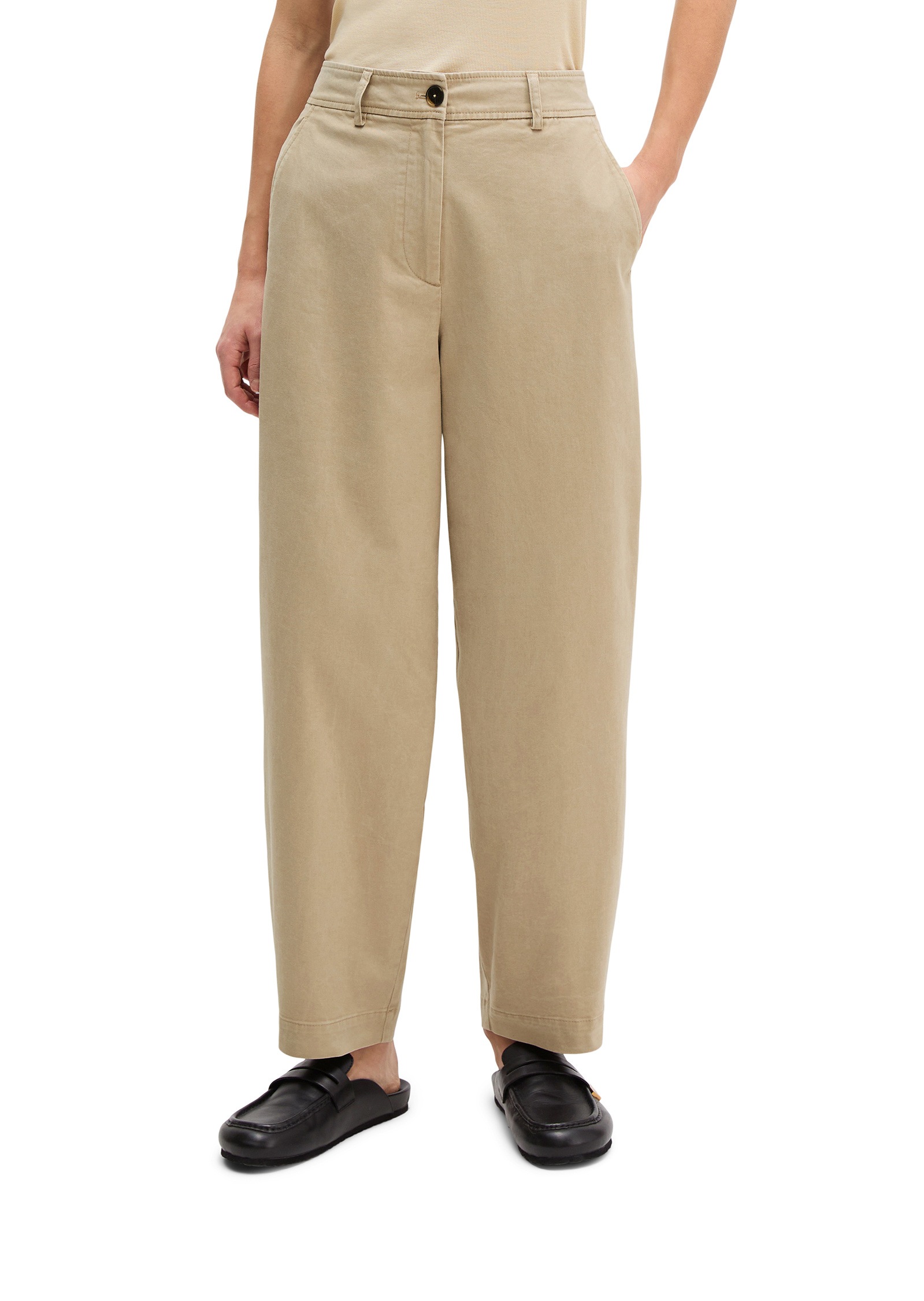 Chinohose MARC O'POLO "aus Organic Cotton-Twill", Damen, Gr. 34, Normalgrößen, smooth sand, Twill, Obermaterial: 98% Baumwolle, 2% Elasthan, unifarben, figurbetont normal, Hosen Chinohose