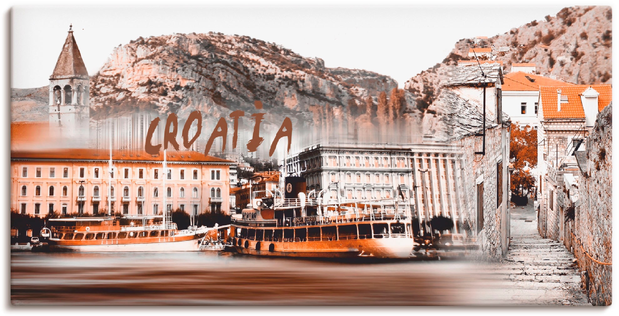 Artland Leinwandbild "Kroatien Skyline abstrakte Collage" Kroatien 1 Stk. tlg. auf Holzrahmen gespannt